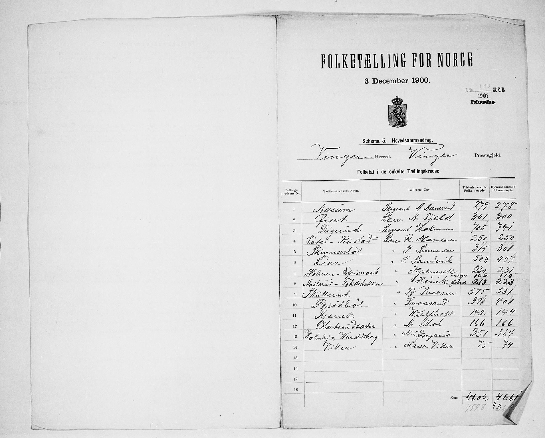 SAH, 1900 census for Vinger, 1900, p. 2