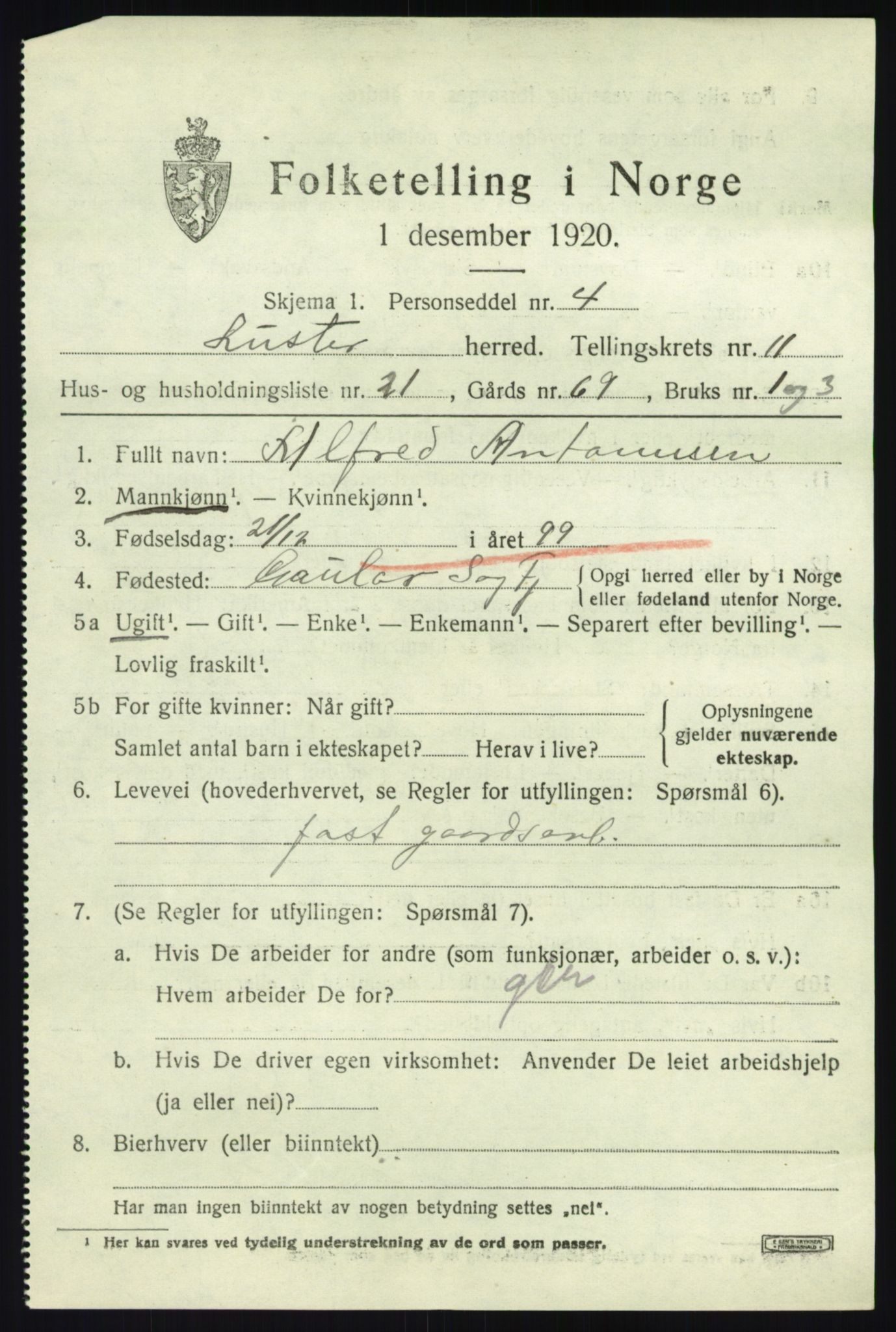 SAB, 1920 census for Luster, 1920, p. 6032