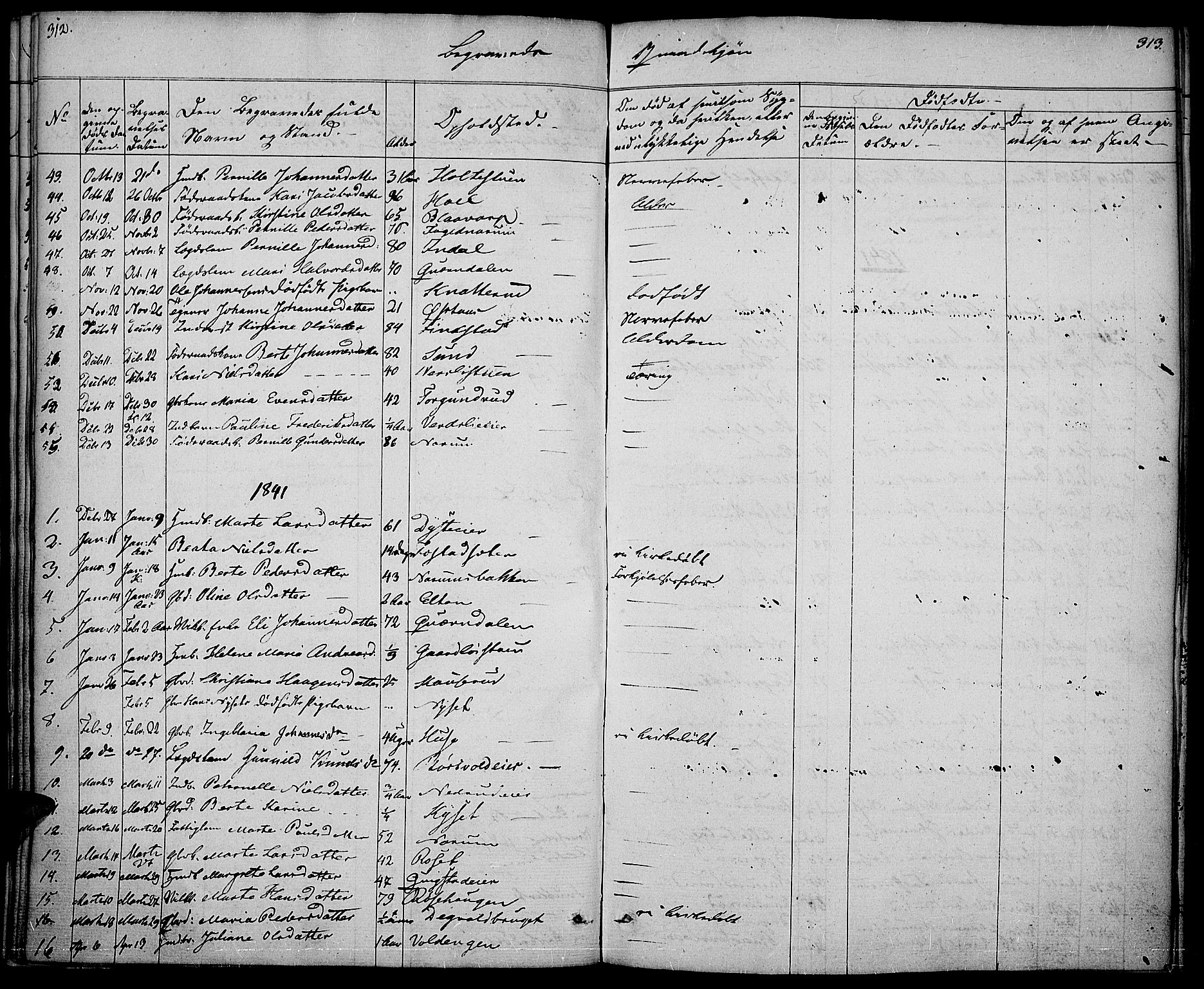Vestre Toten prestekontor, SAH/PREST-108/H/Ha/Haa/L0003: Parish register (official) no. 3, 1836-1843, p. 312-313