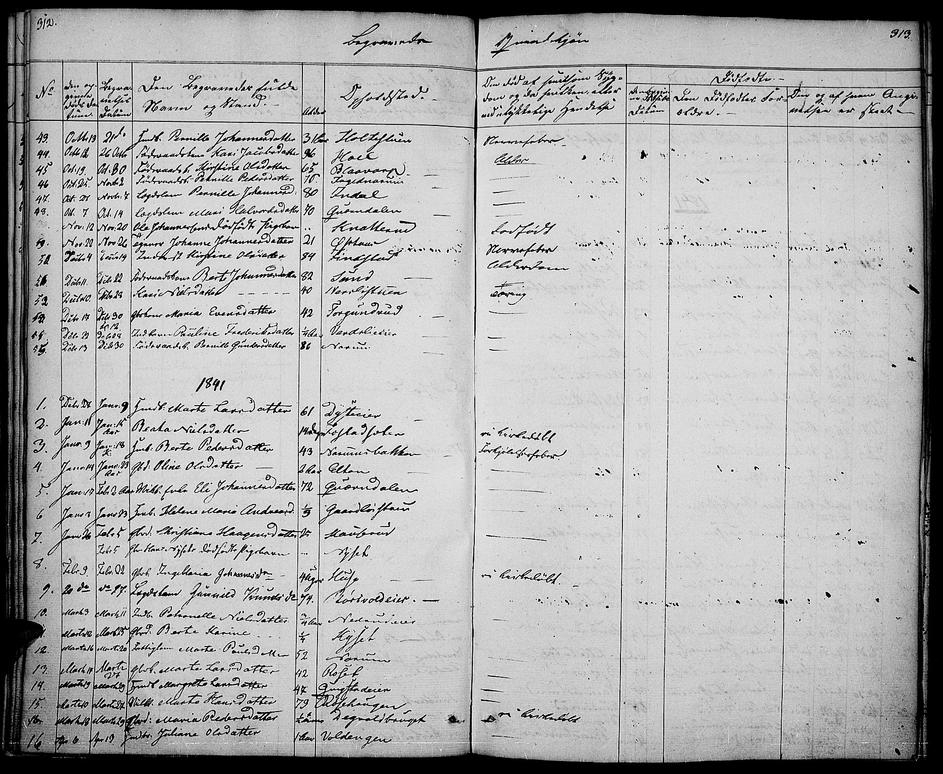 Vestre Toten prestekontor, AV/SAH-PREST-108/H/Ha/Haa/L0003: Parish register (official) no. 3, 1836-1843, p. 312-313