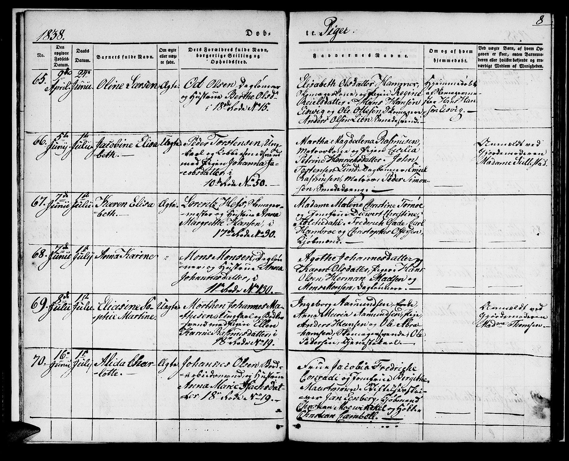 Domkirken sokneprestembete, SAB/A-74801/H/Haa/L0018: Parish register (official) no. B 1, 1838-1840, p. 8