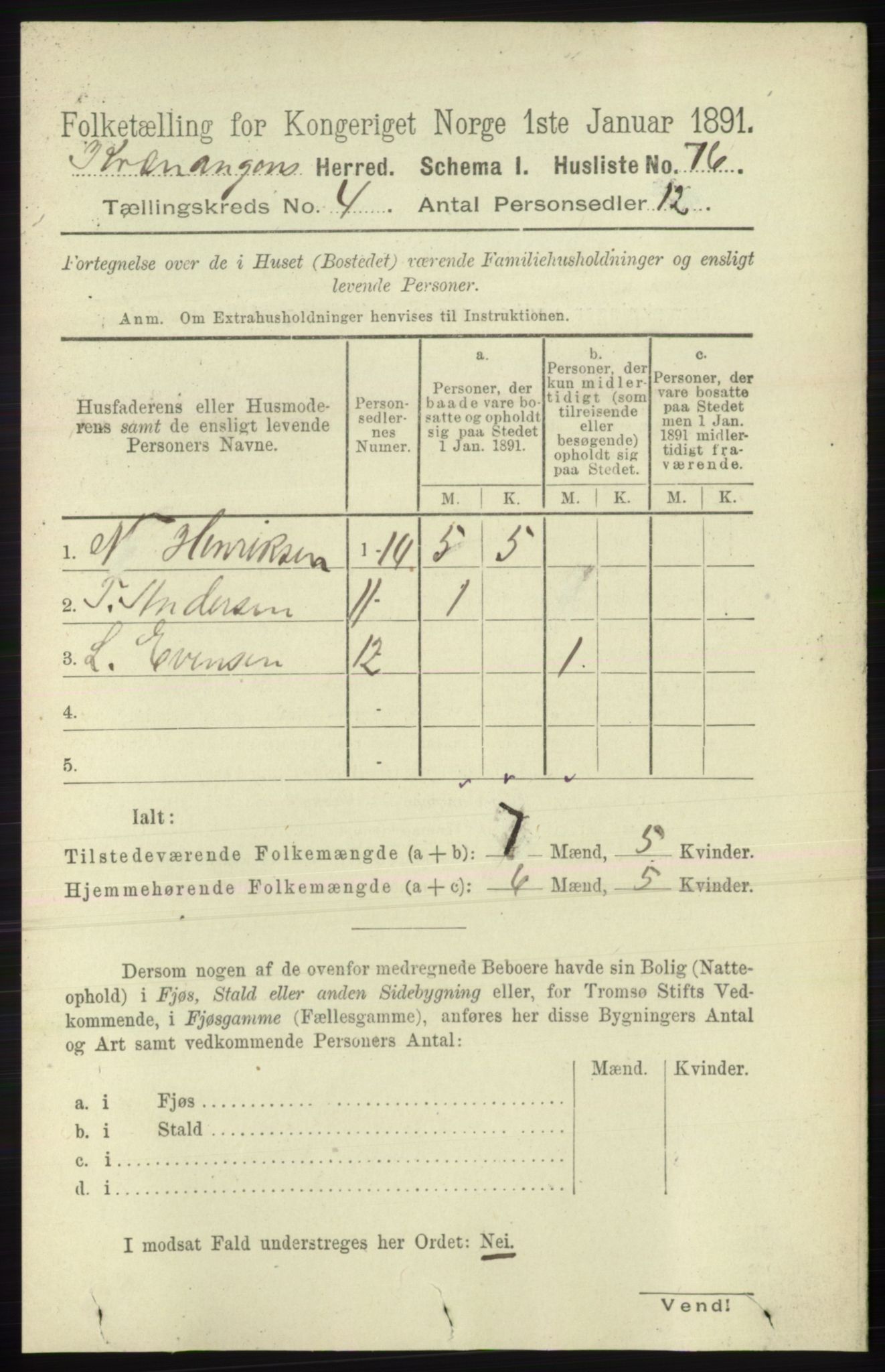 RA, 1891 census for 1943 Kvænangen, 1891, p. 1529