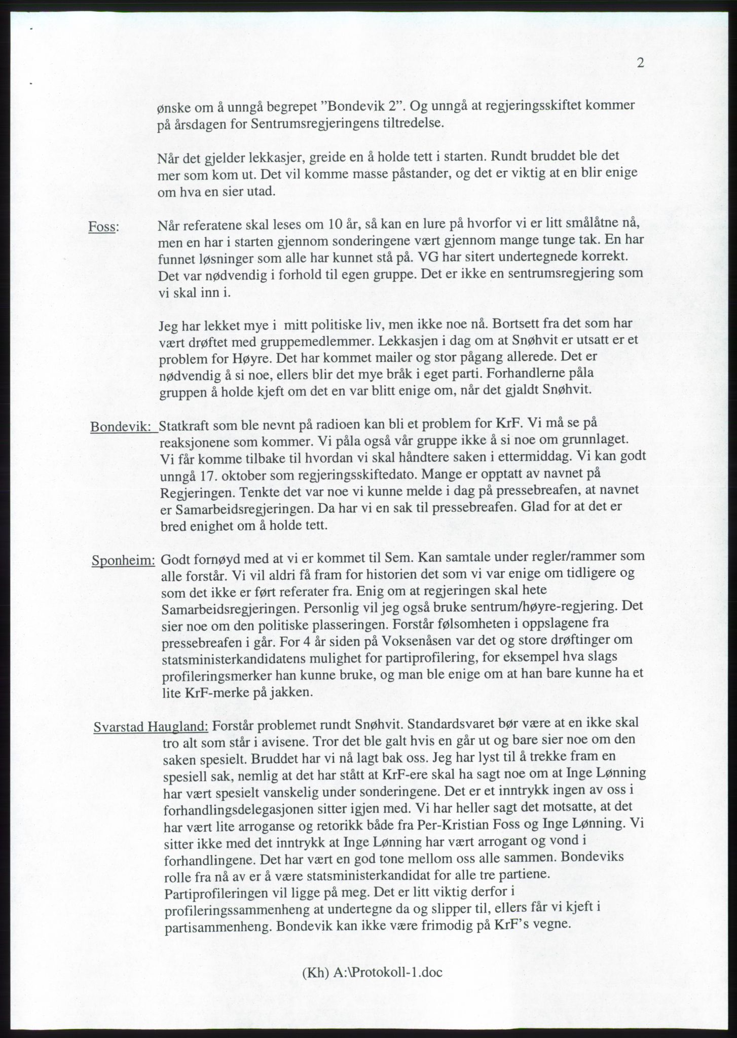 Forhandlingsmøtene 2001 mellom Høyre, Kristelig Folkeparti og Venstre om dannelse av regjering, AV/RA-PA-1395/A/L0001: Forhandlingsprotokoll med vedlegg, 2001, p. 3