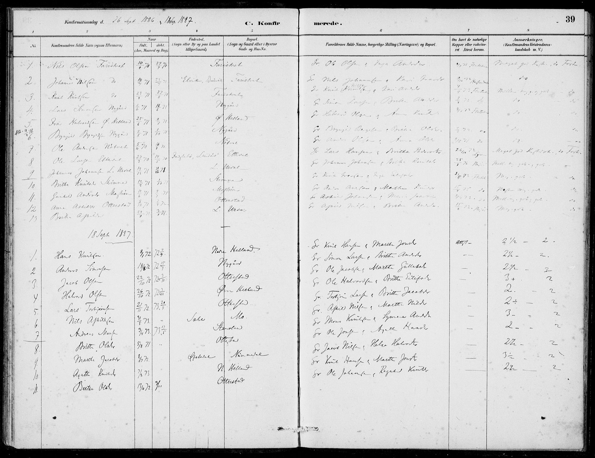 Hosanger sokneprestembete, SAB/A-75801/H/Haa: Parish register (official) no. C  1, 1880-1900, p. 39