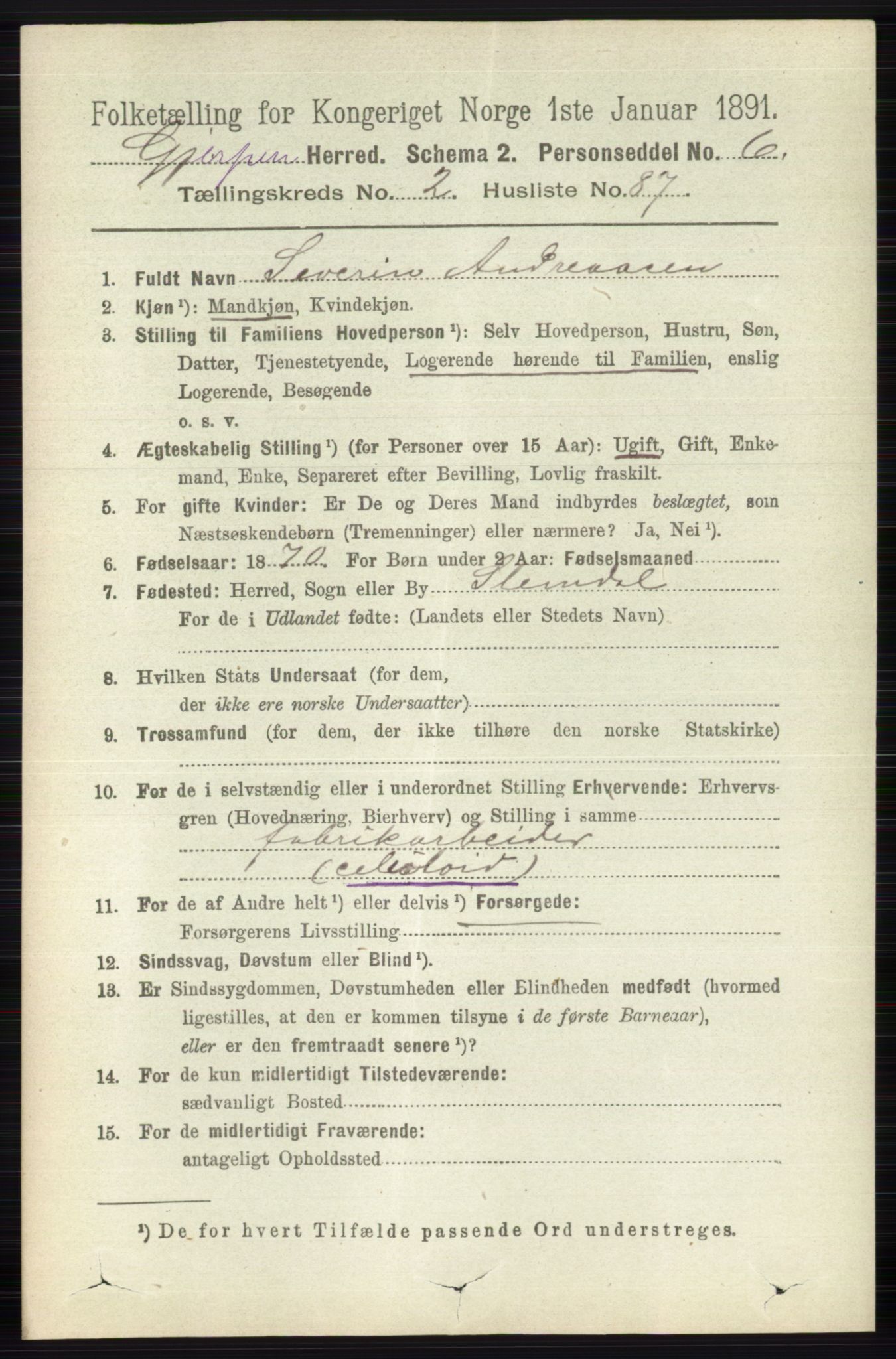 RA, 1891 census for 0812 Gjerpen, 1891, p. 1403