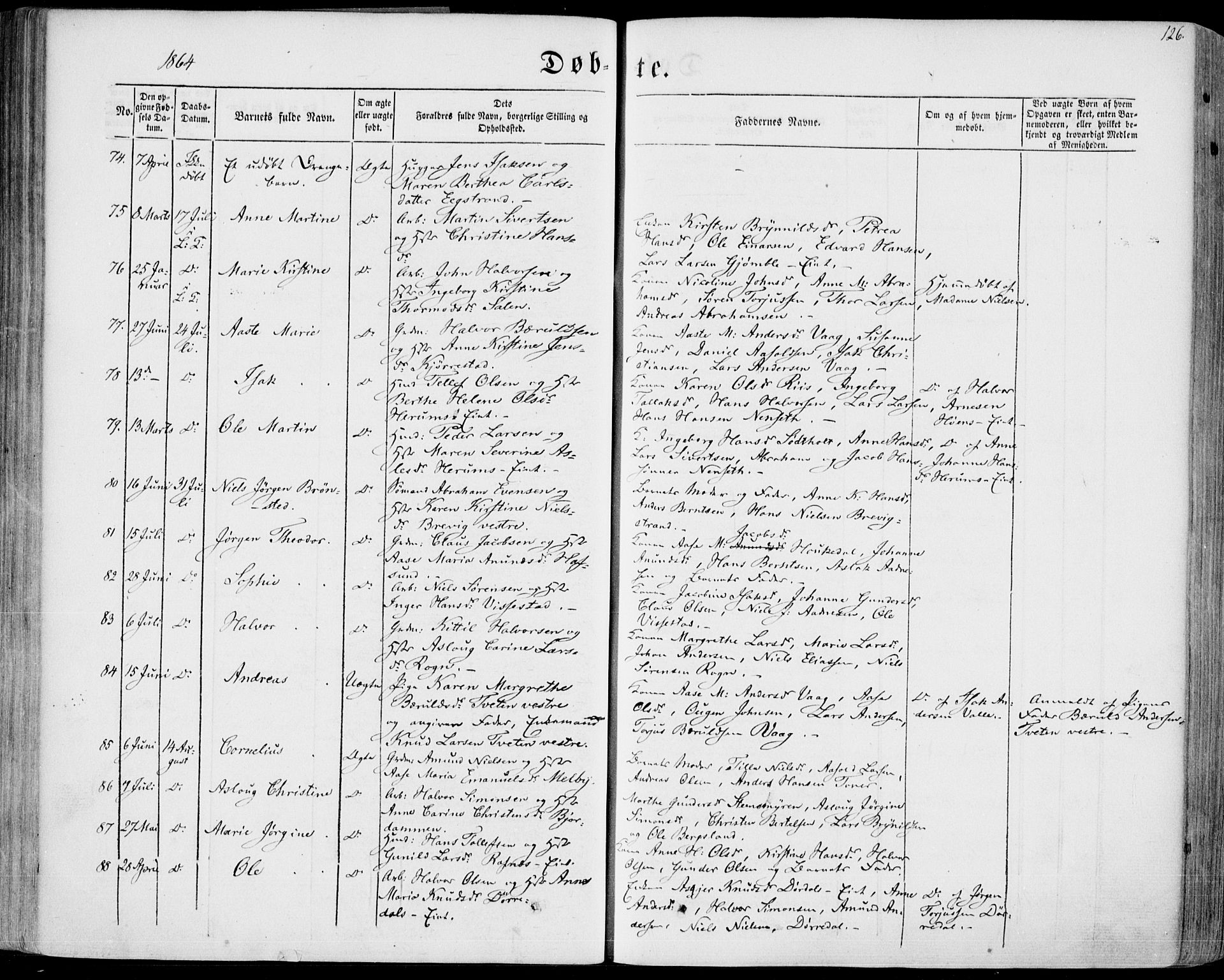 Bamble kirkebøker, AV/SAKO-A-253/F/Fa/L0005: Parish register (official) no. I 5, 1854-1869, p. 126