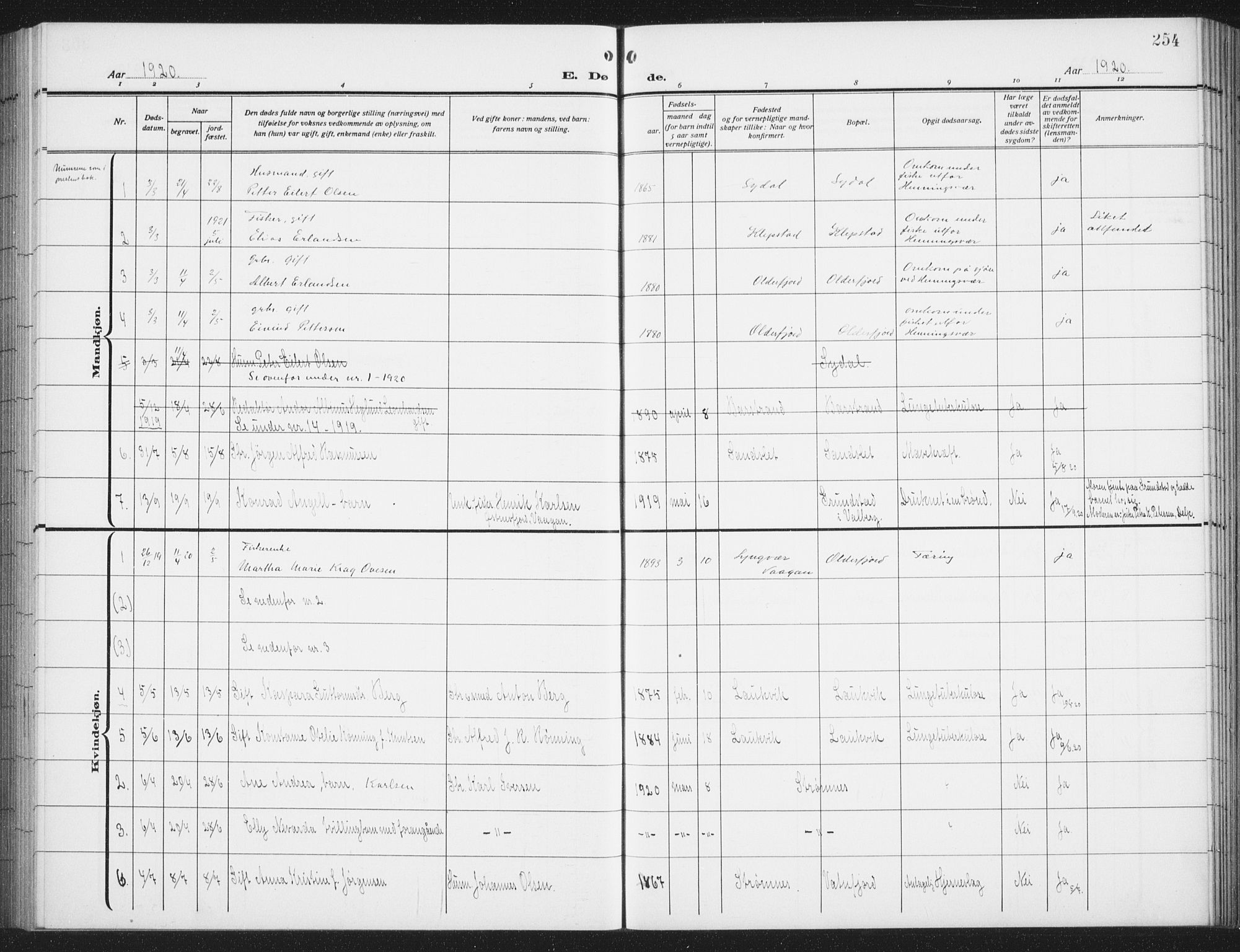 Ministerialprotokoller, klokkerbøker og fødselsregistre - Nordland, SAT/A-1459/876/L1106: Parish register (copy) no. 876C05, 1915-1942, p. 254