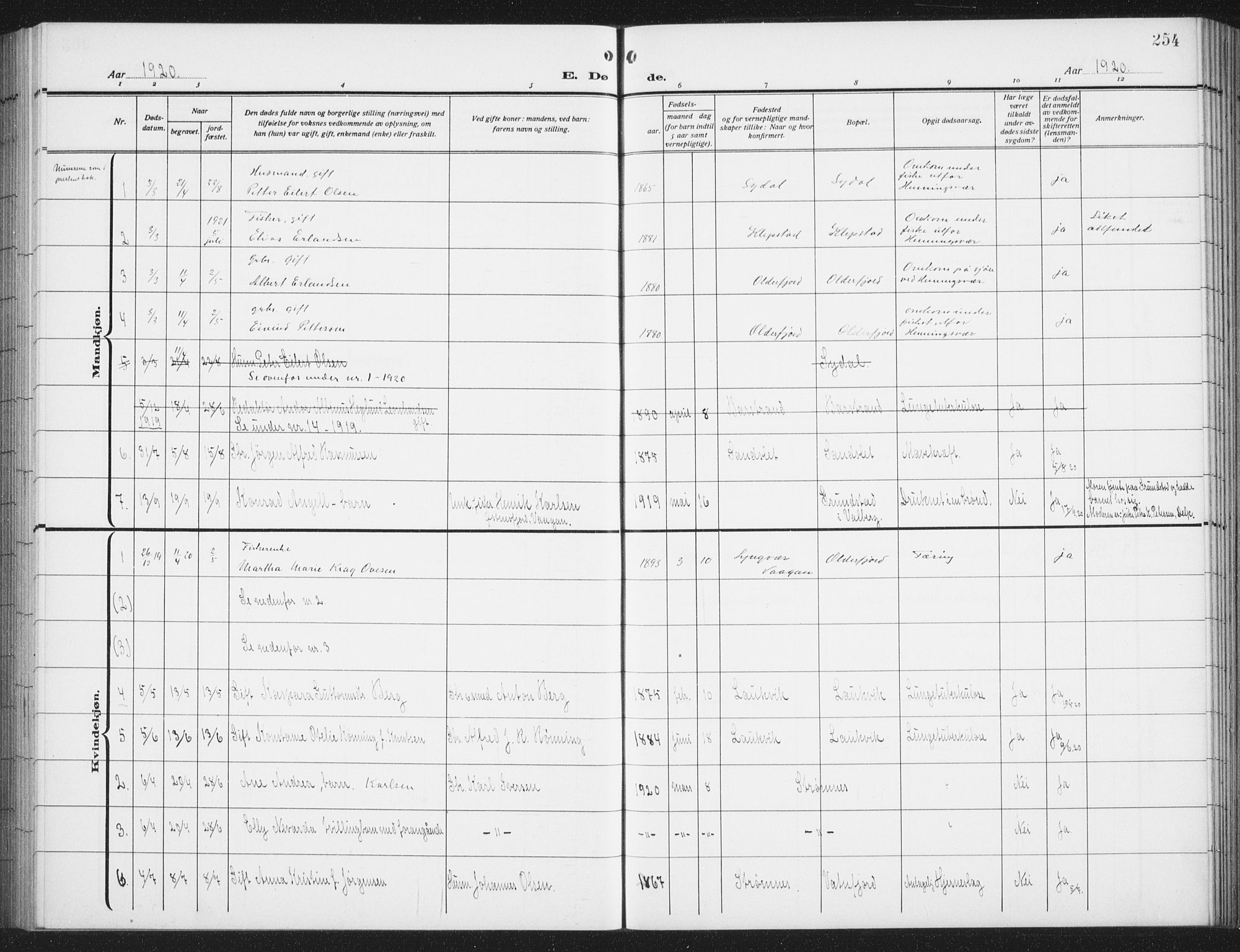 Ministerialprotokoller, klokkerbøker og fødselsregistre - Nordland, AV/SAT-A-1459/876/L1106: Parish register (copy) no. 876C05, 1915-1942, p. 254