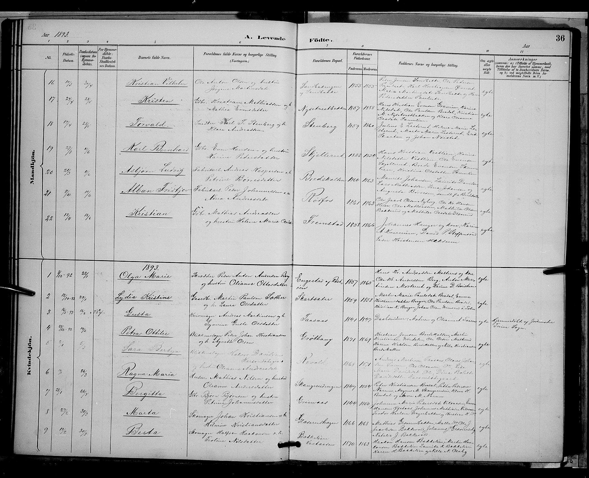 Vestre Toten prestekontor, SAH/PREST-108/H/Ha/Hab/L0009: Parish register (copy) no. 9, 1888-1900, p. 36