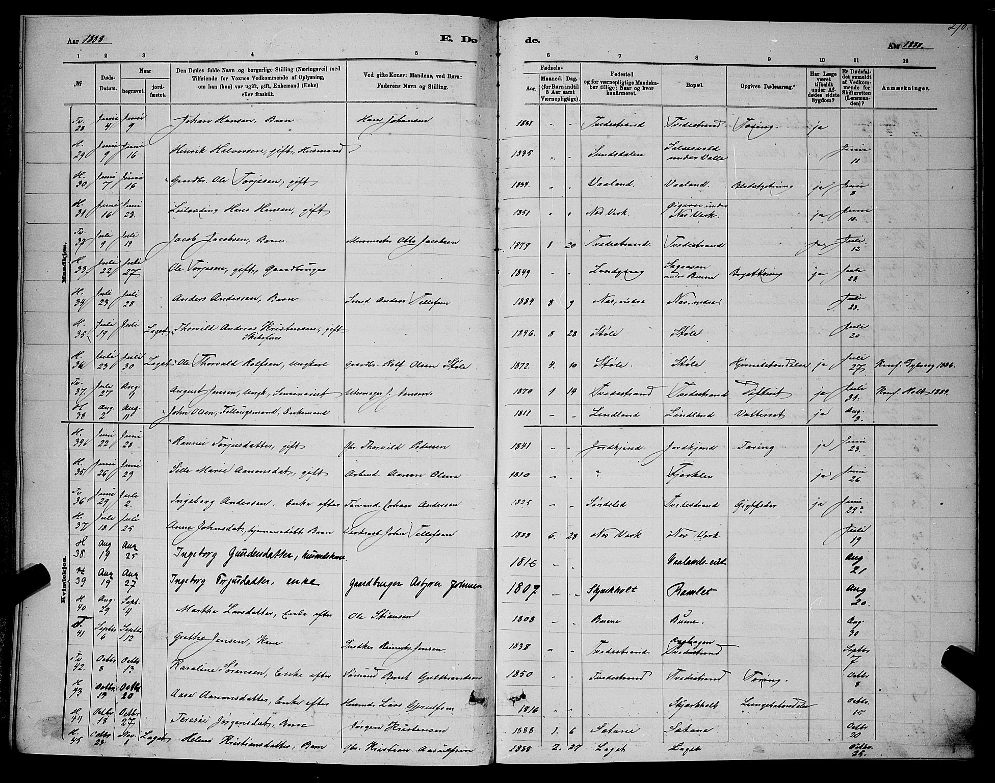 Holt sokneprestkontor, AV/SAK-1111-0021/F/Fb/L0010: Parish register (copy) no. B 10, 1883-1896, p. 270