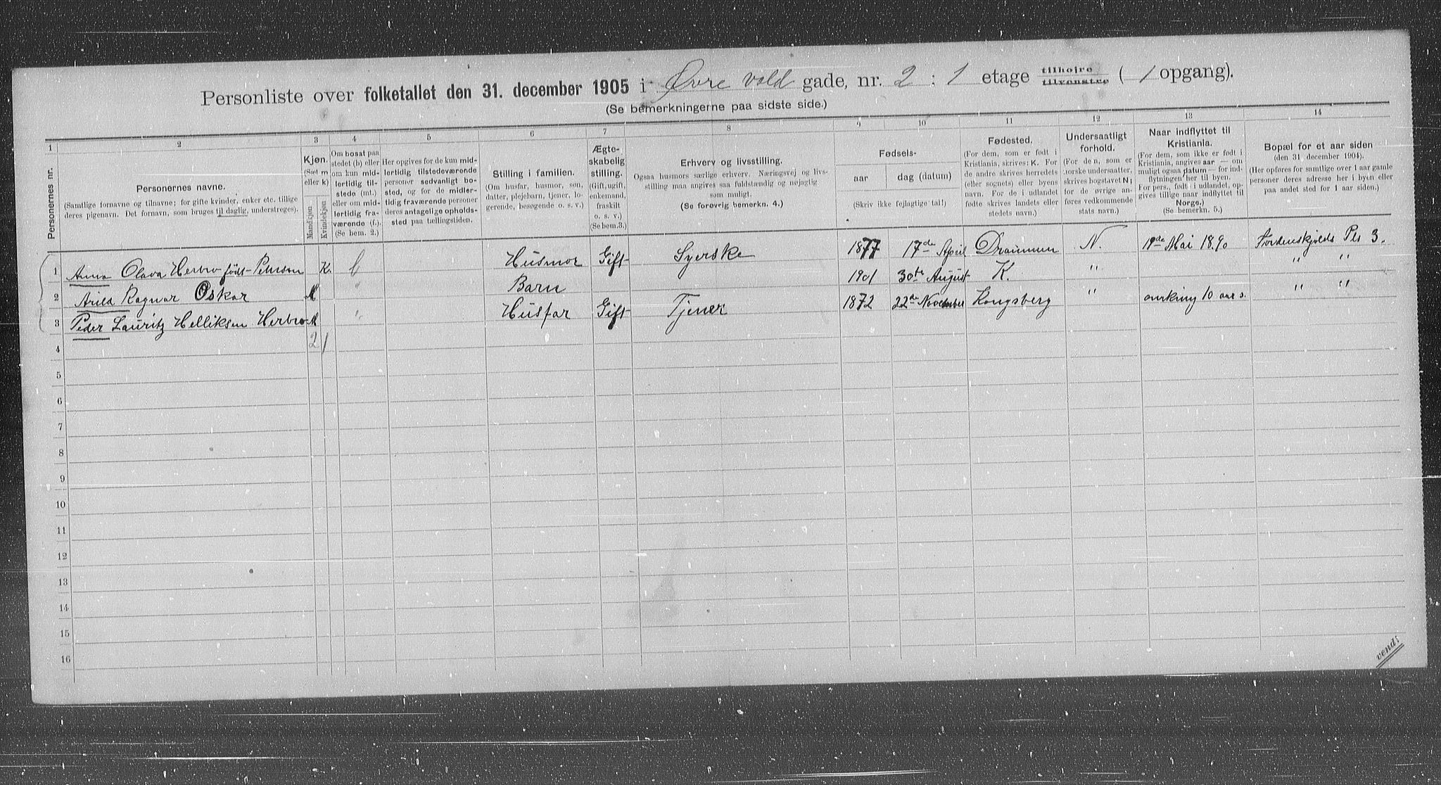 OBA, Municipal Census 1905 for Kristiania, 1905, p. 68393