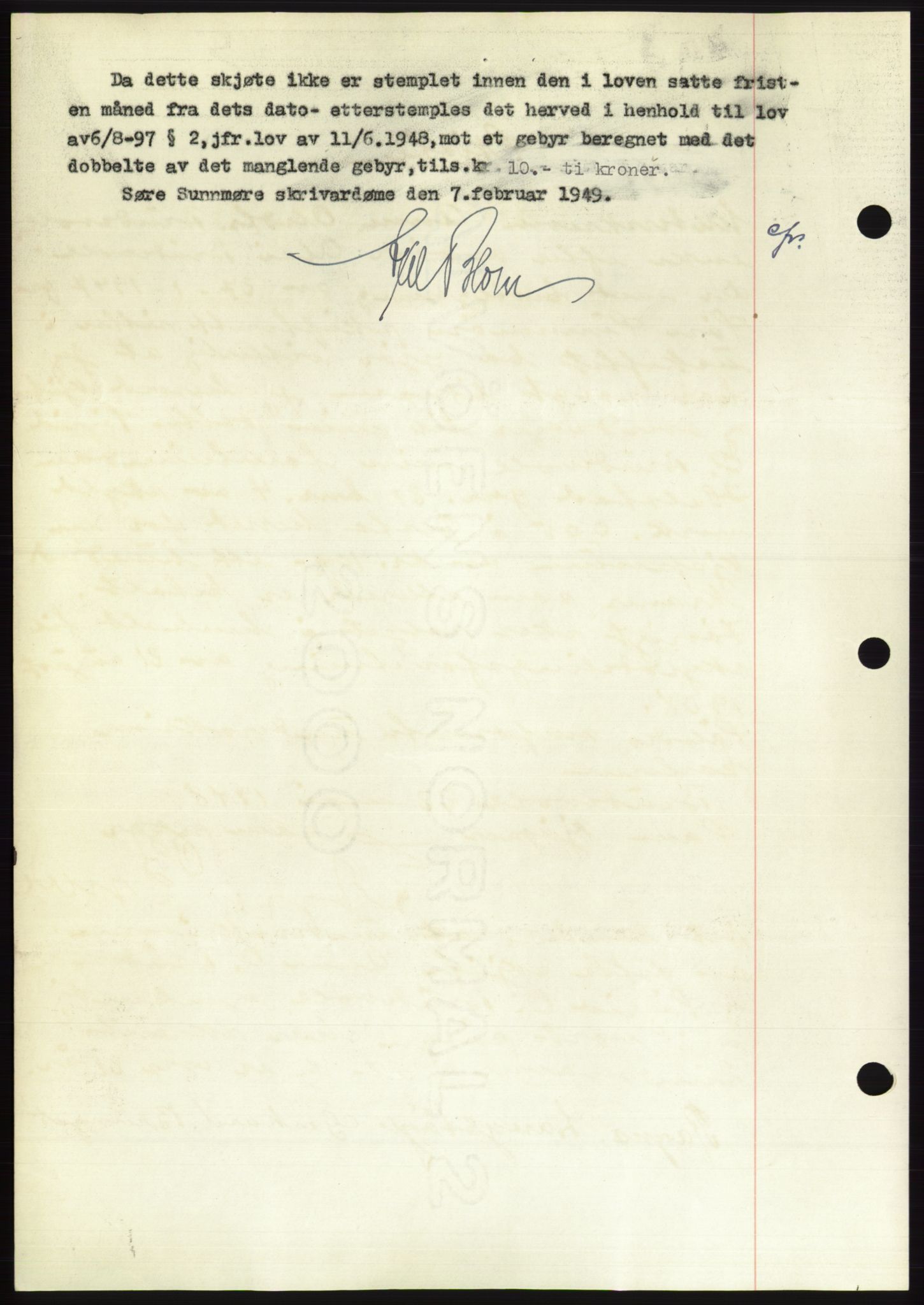 Søre Sunnmøre sorenskriveri, AV/SAT-A-4122/1/2/2C/L0116: Mortgage book no. 4B, 1948-1949, Diary no: : 221/1949