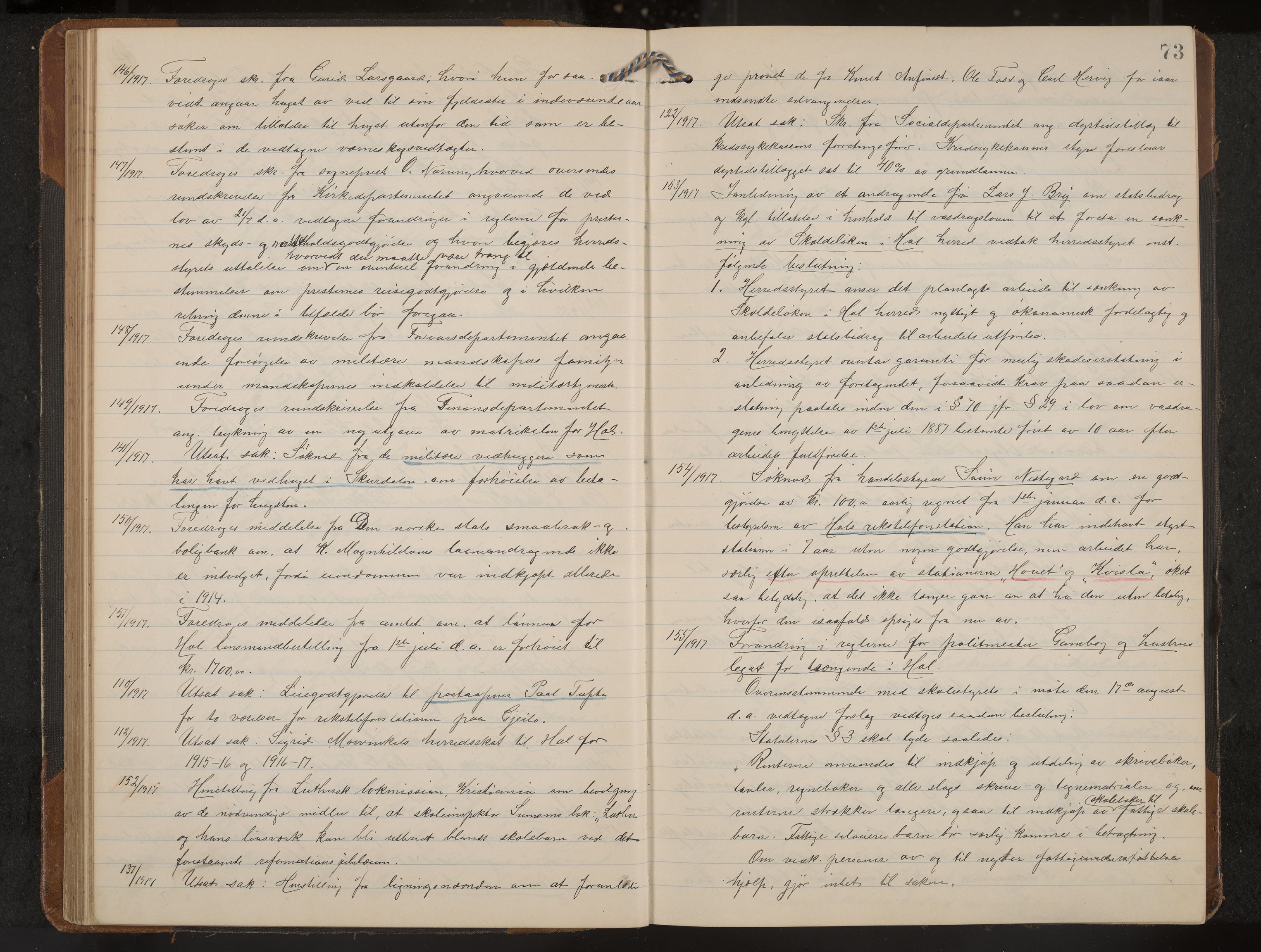 Hol formannskap og sentraladministrasjon, IKAK/0620021-1/A/L0006: Møtebok, 1916-1922, p. 73