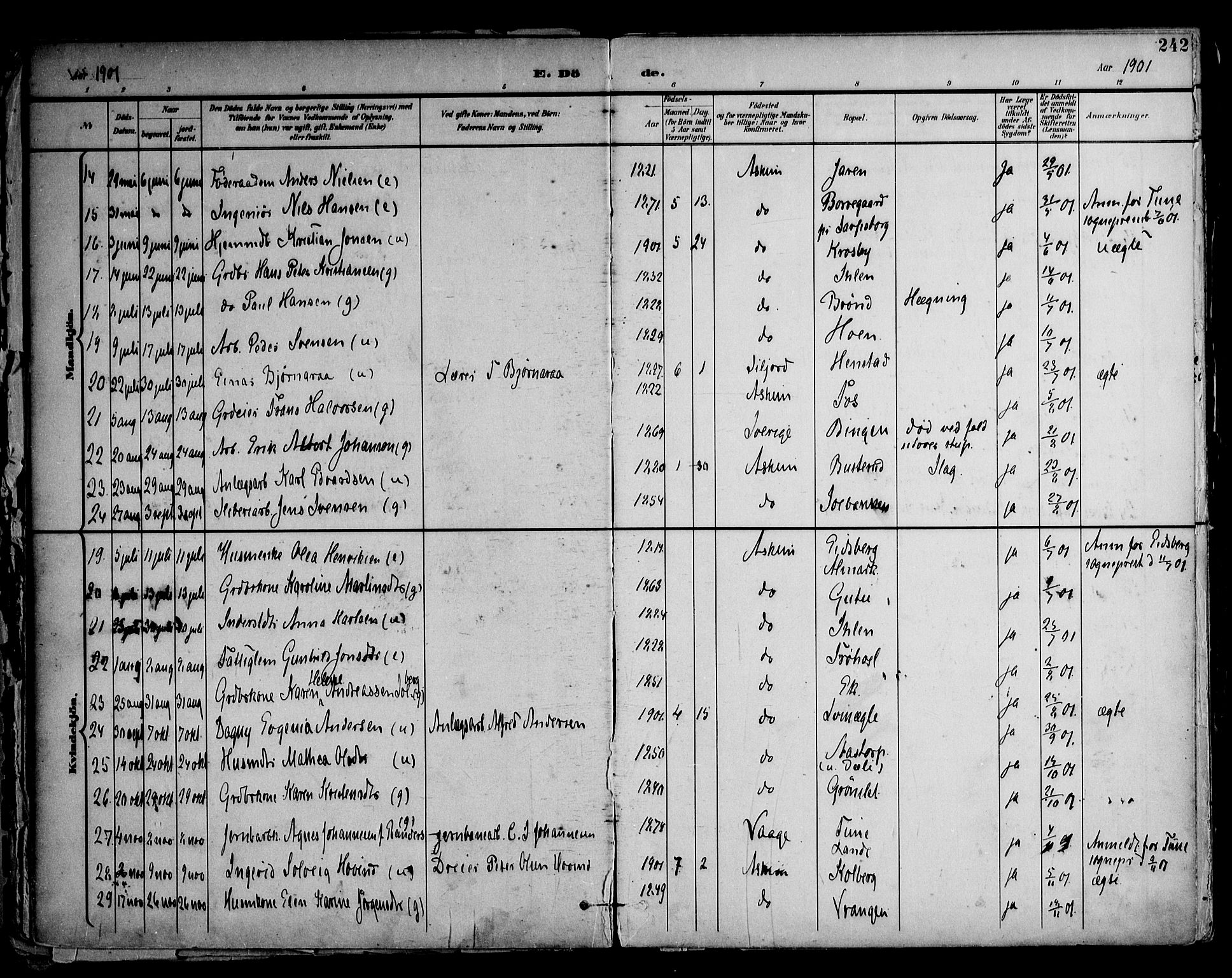 Askim prestekontor Kirkebøker, AV/SAO-A-10900/F/Fa/L0008: Parish register (official) no. 8, 1898-1912, p. 242