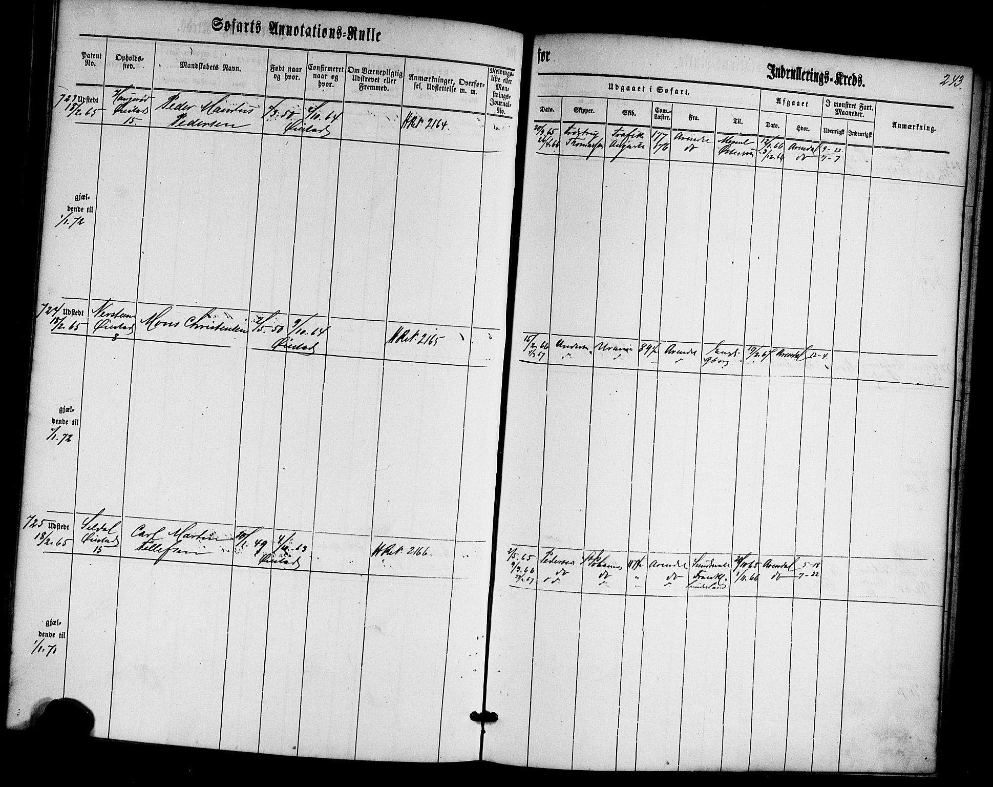 Arendal mønstringskrets, SAK/2031-0012/F/Fa/L0001: Annotasjonsrulle nr 1-794 med register, E-1, 1860-1865, p. 277