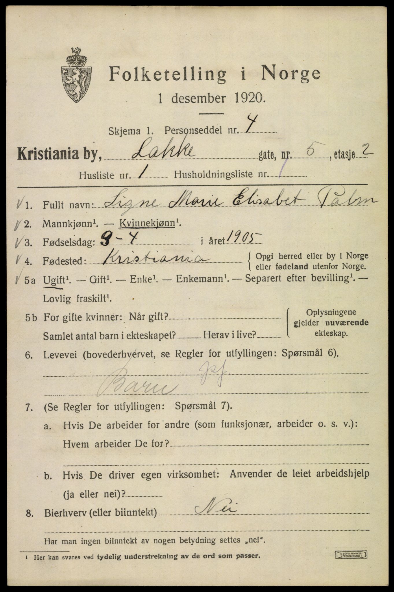 SAO, 1920 census for Kristiania, 1920, p. 354589