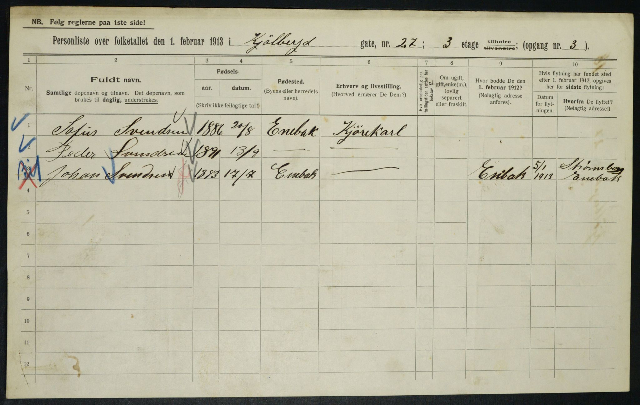 OBA, Municipal Census 1913 for Kristiania, 1913, p. 51572