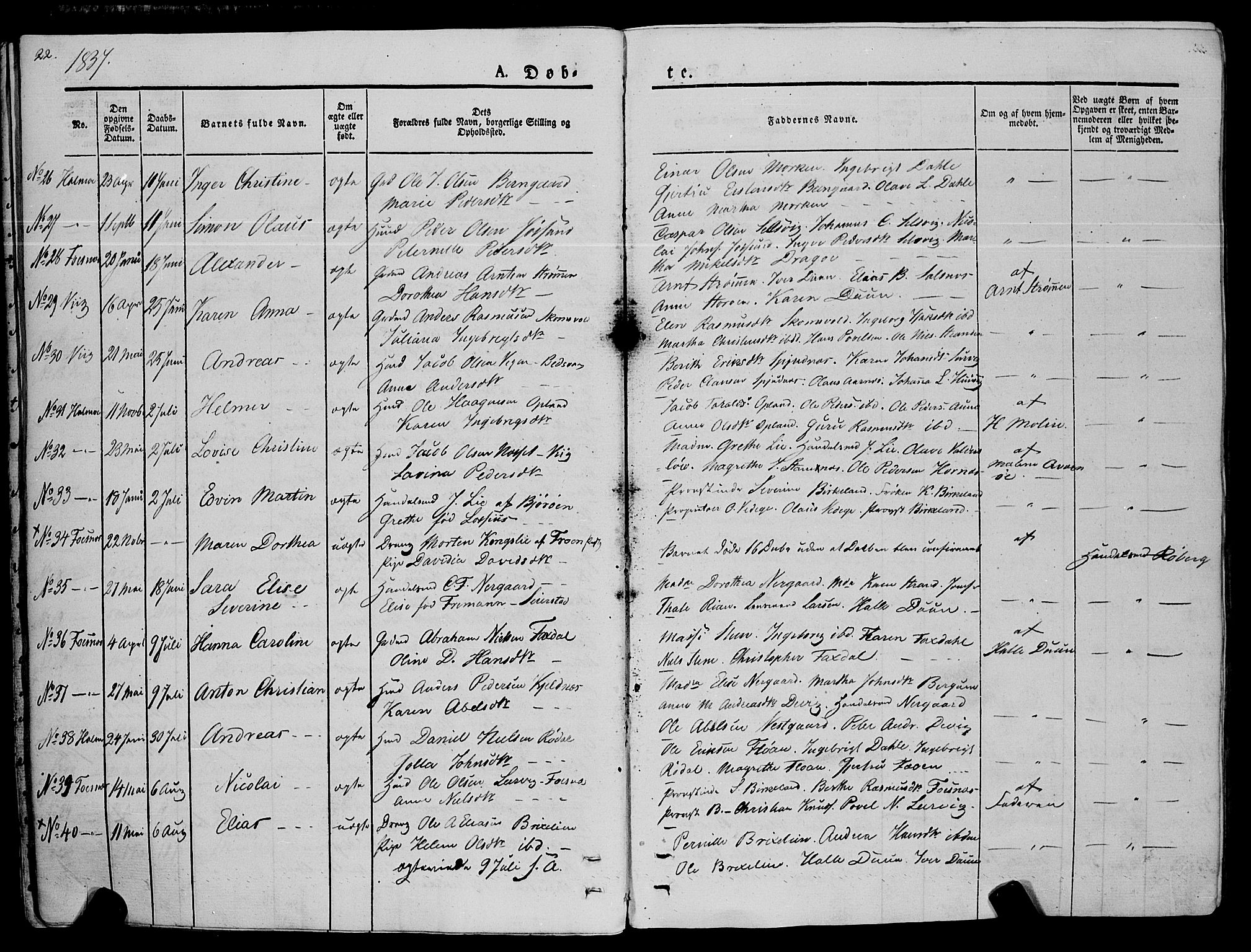 Ministerialprotokoller, klokkerbøker og fødselsregistre - Nord-Trøndelag, SAT/A-1458/773/L0614: Parish register (official) no. 773A05, 1831-1856, p. 22
