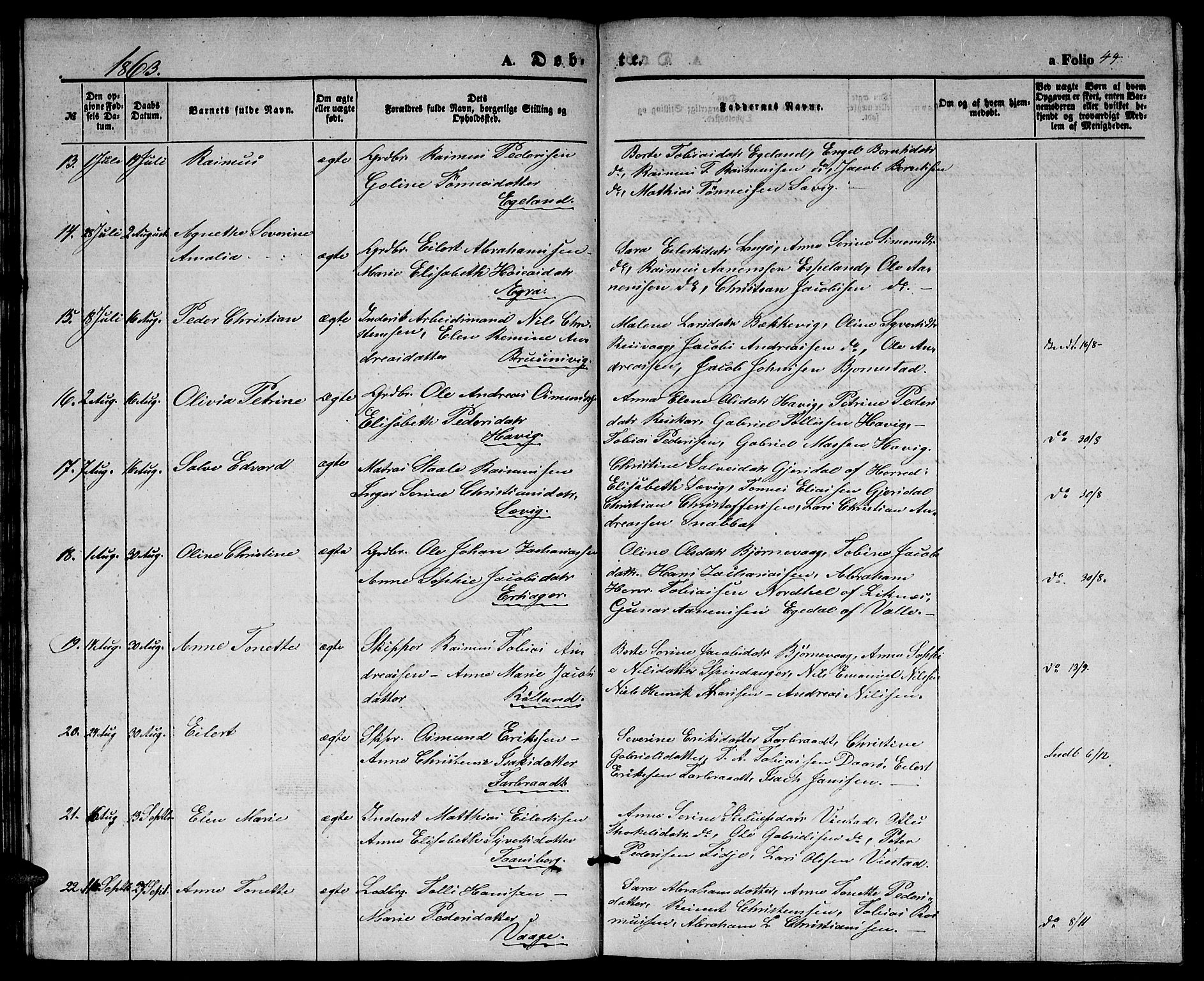 Herad sokneprestkontor, AV/SAK-1111-0018/F/Fb/Fbb/L0002: Parish register (copy) no. B 2, 1853-1871, p. 44