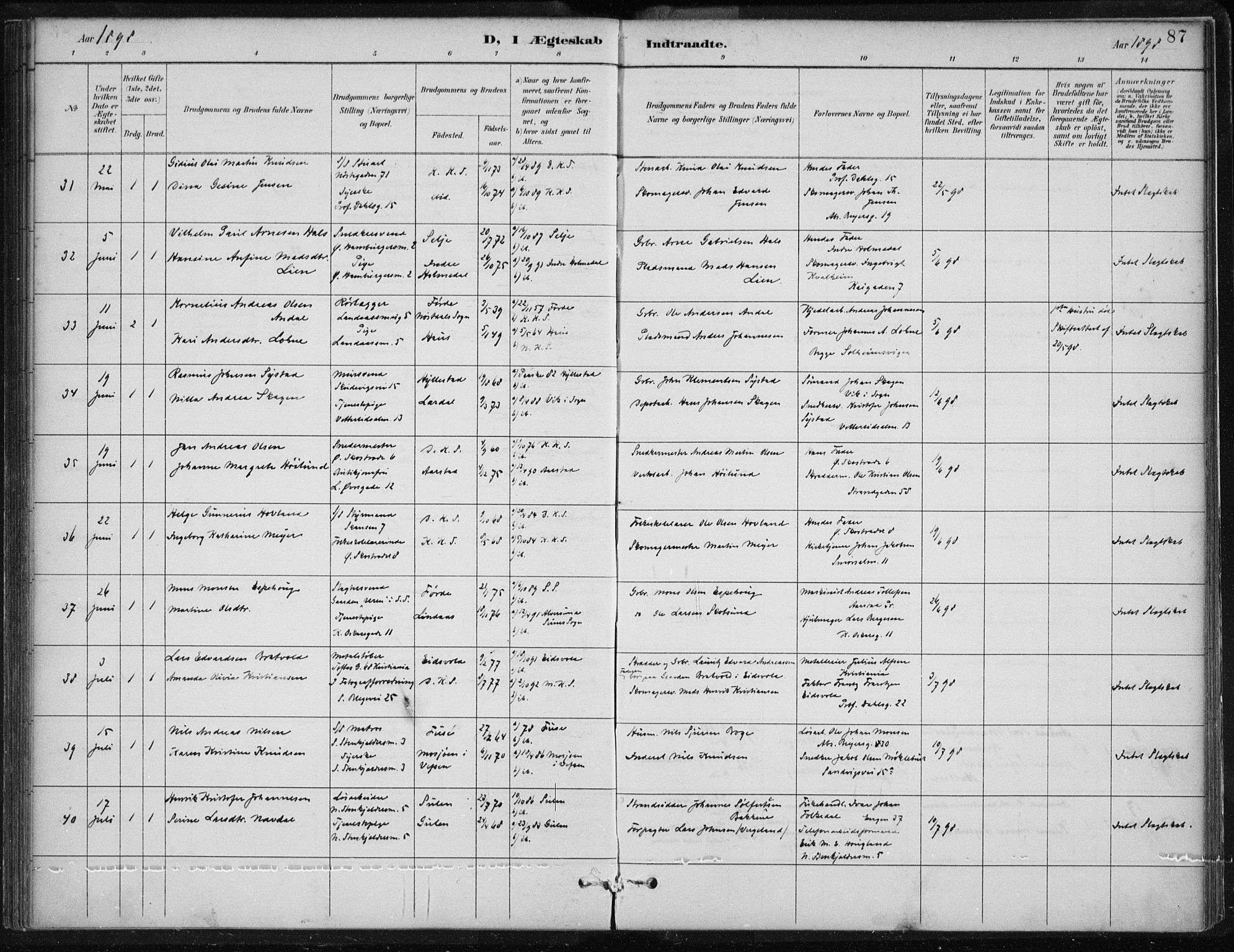 Korskirken sokneprestembete, AV/SAB-A-76101/H/Hab: Parish register (copy) no. D 3, 1887-1906, p. 87