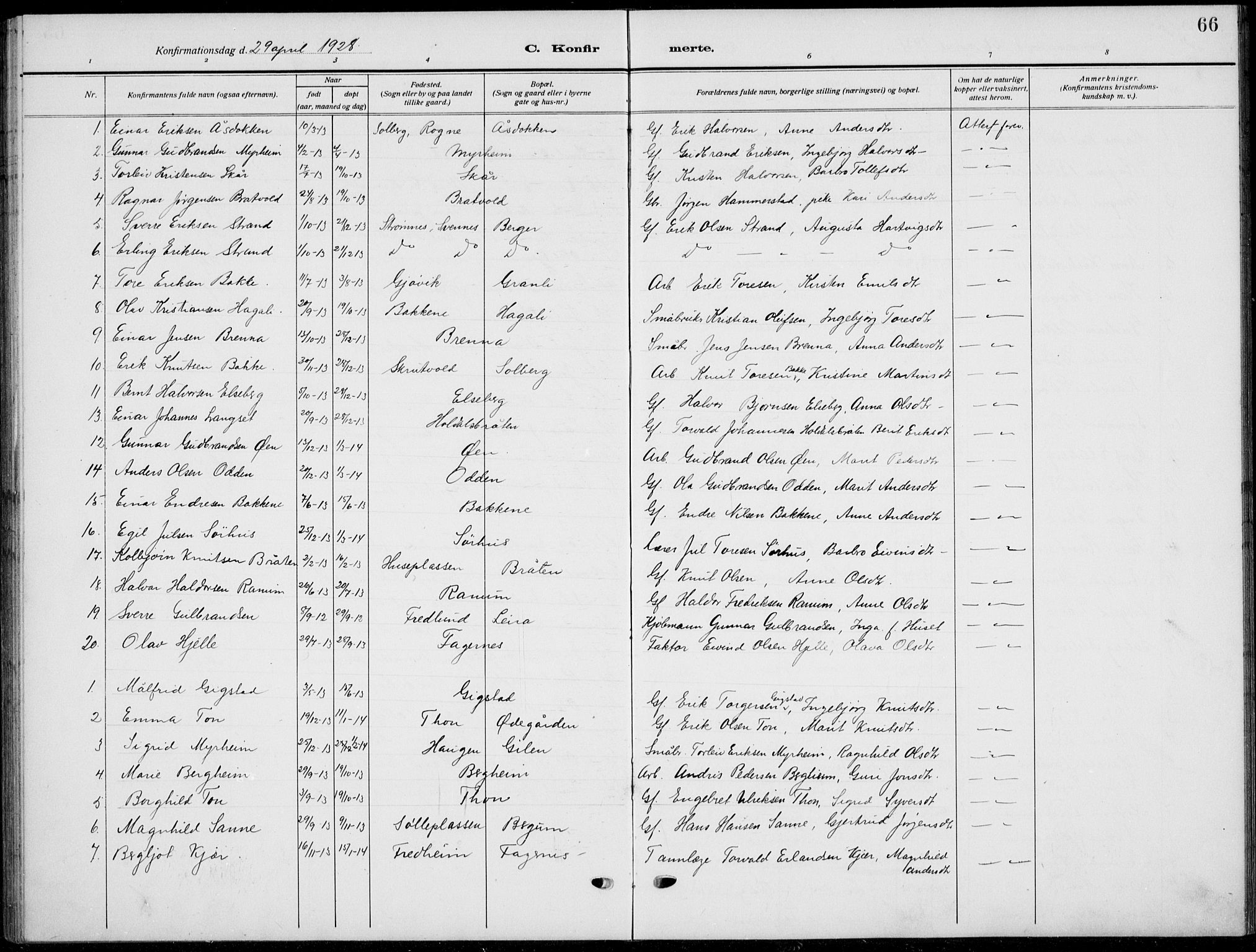 Nord-Aurdal prestekontor, SAH/PREST-132/H/Ha/Hab/L0015: Parish register (copy) no. 15, 1918-1935, p. 66