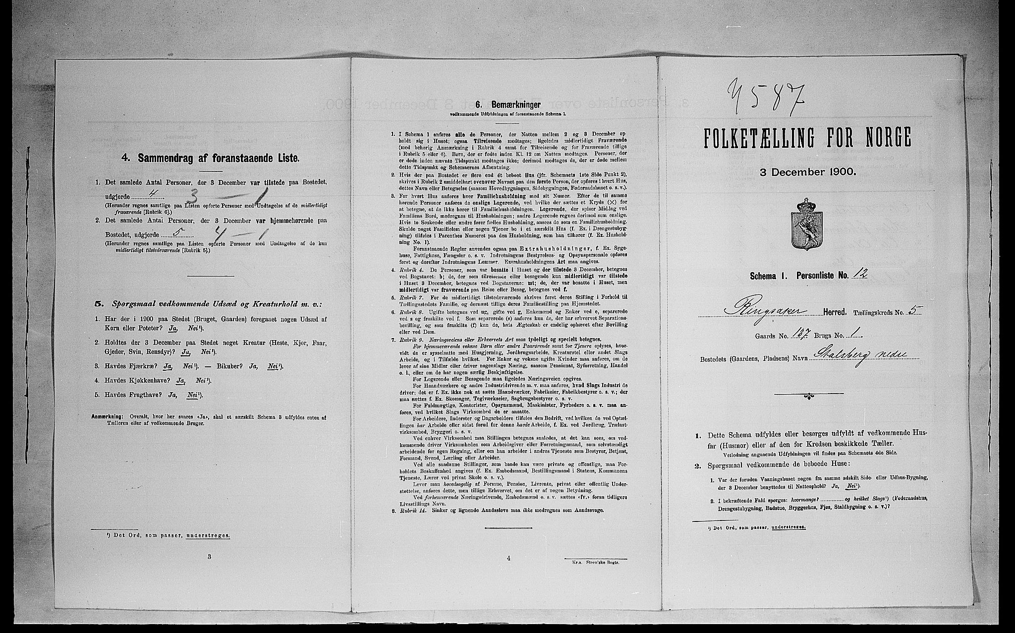 SAH, 1900 census for Ringsaker, 1900, p. 1071