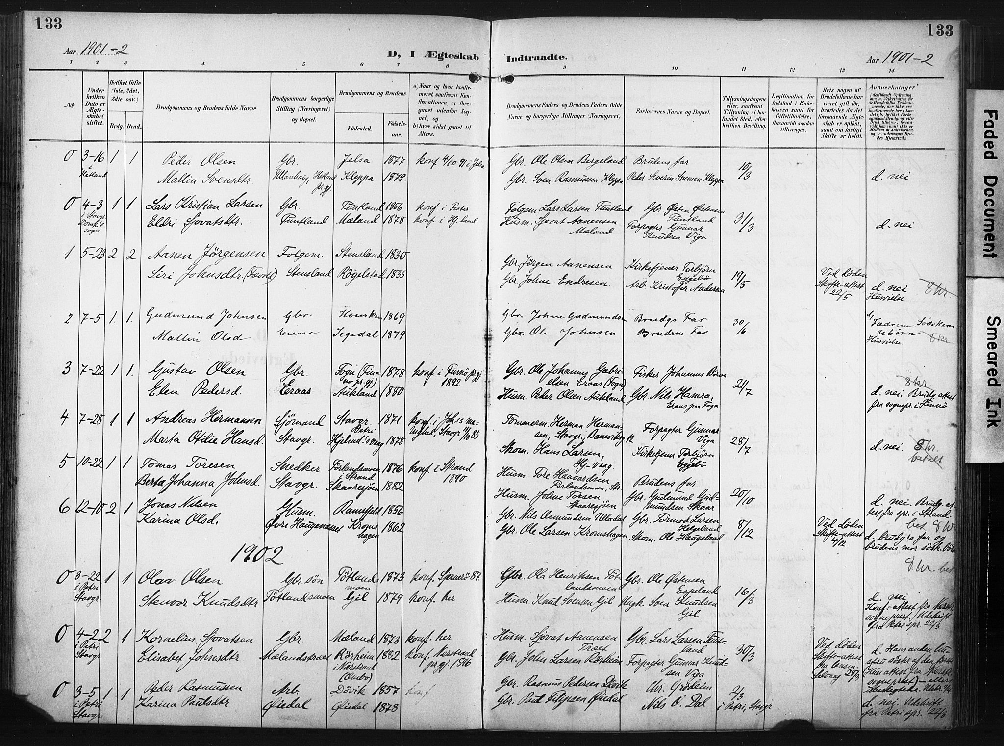 Hjelmeland sokneprestkontor, SAST/A-101843/02/A/L0002: Parish register (official) no. A 17, 1901-1916, p. 133