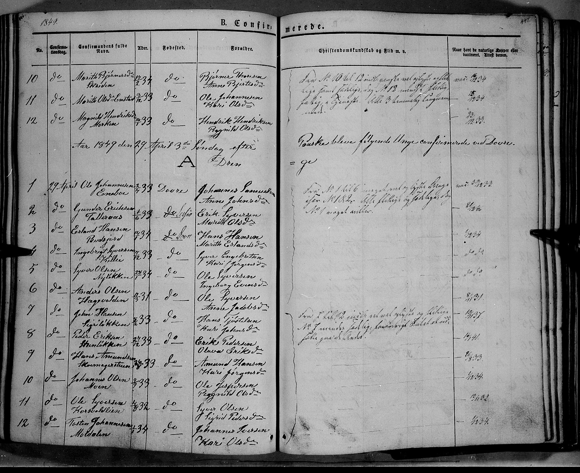 Lesja prestekontor, AV/SAH-PREST-068/H/Ha/Haa/L0006: Parish register (official) no. 6A, 1843-1854, p. 446-447