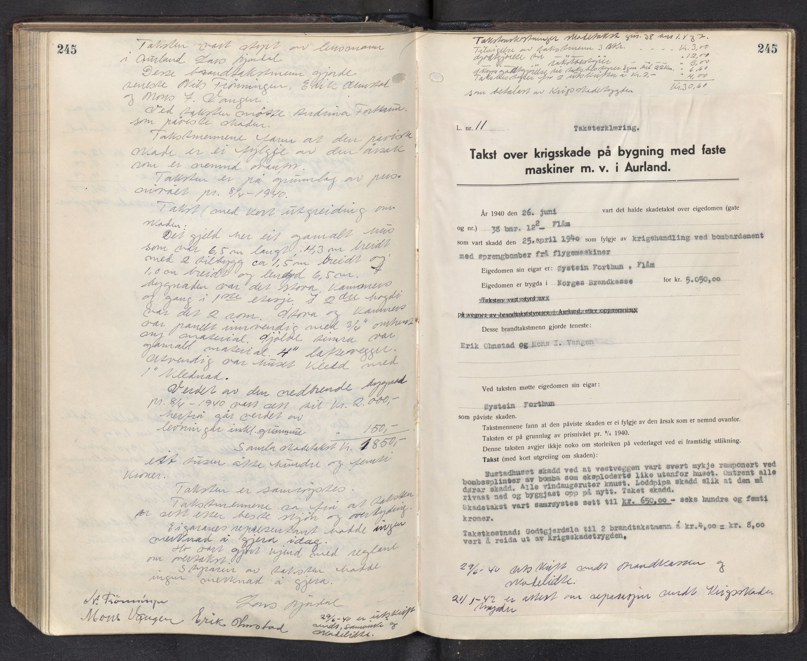 Lensmannen i Aurland, AV/SAB-A-26401/0012/L0003: Branntakstprotokoll, 1917-1944, p. 245