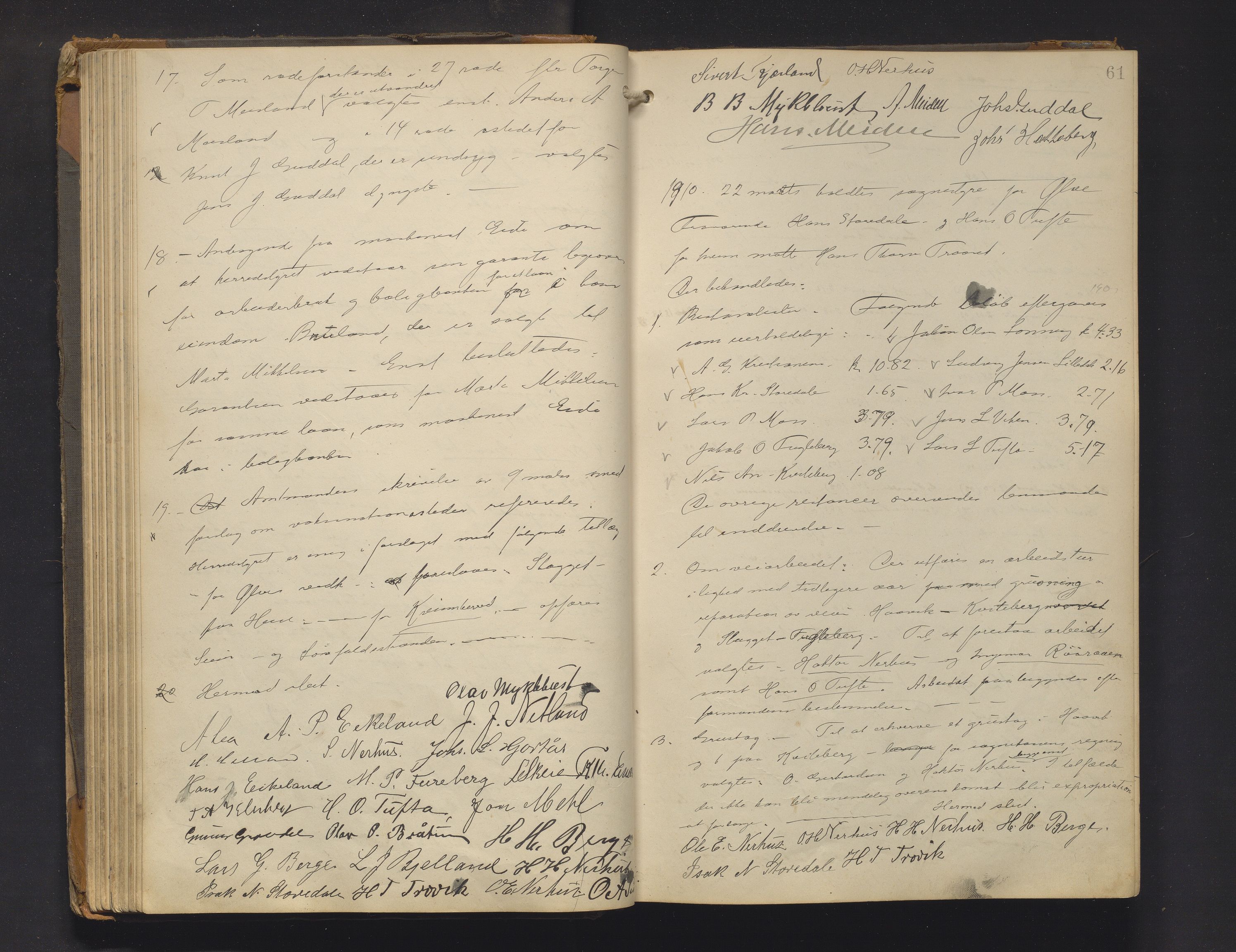Kvinnherad kommune. Formannskapet, IKAH/1224-021/A/Aa/L0004: Møtebok for formannskap og heradstyre i Kvinnherad prestegjeld og styre i soknekommunane Kvinnherad, Ølve, Husnes og Ænes, 1907-1917, p. 61