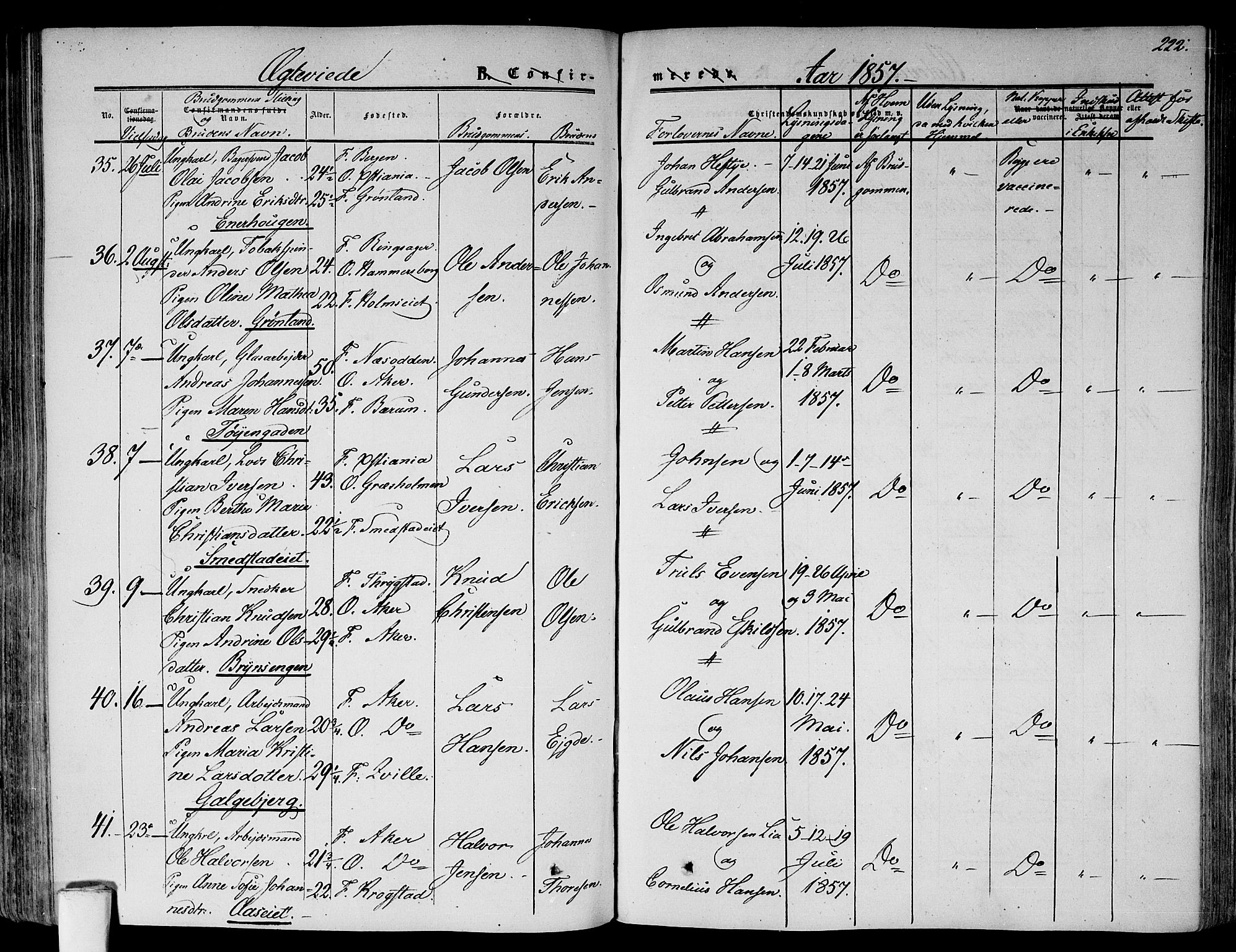 Gamlebyen prestekontor Kirkebøker, AV/SAO-A-10884/F/Fa/L0004: Parish register (official) no. 4, 1850-1857, p. 222