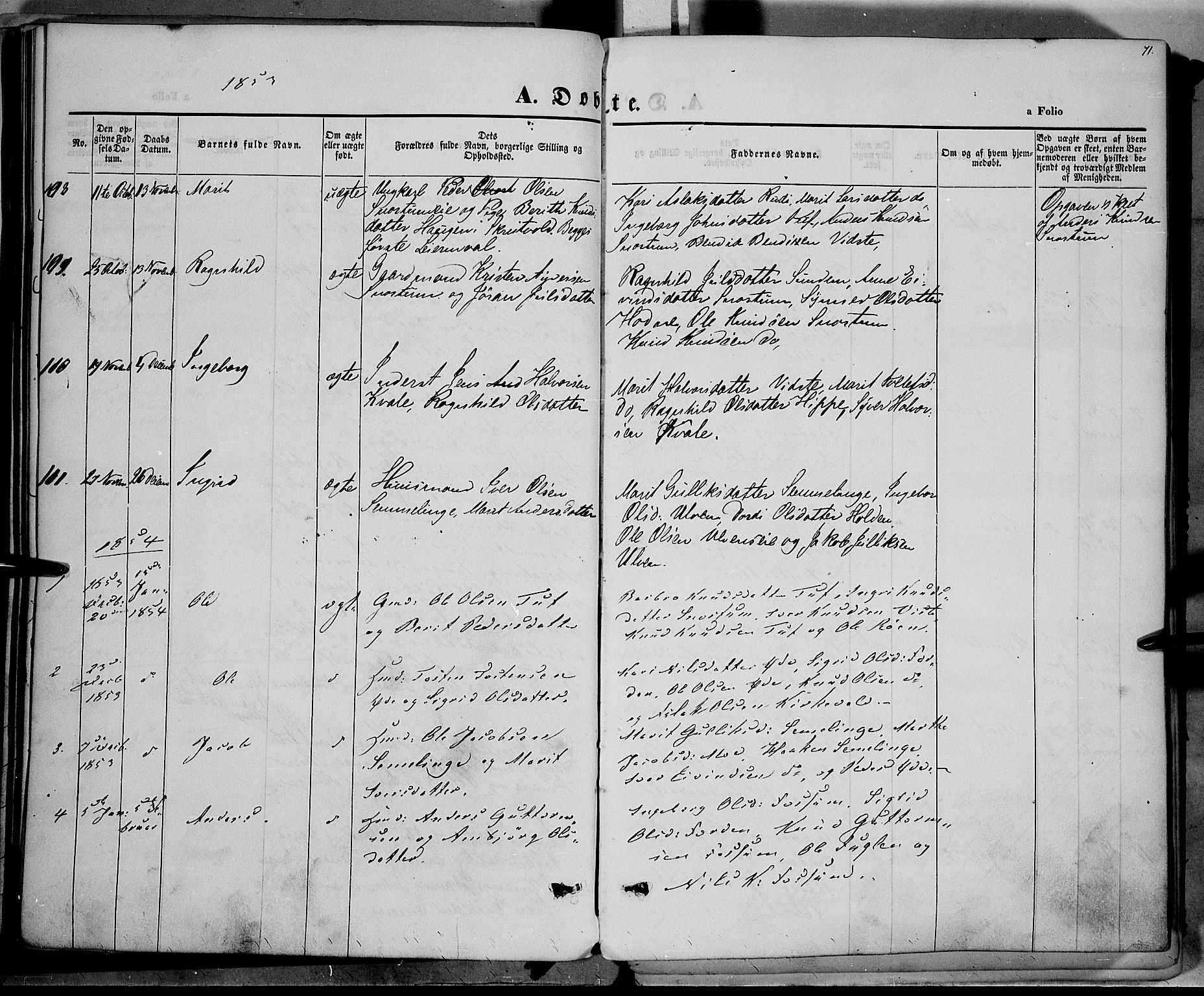 Vestre Slidre prestekontor, AV/SAH-PREST-136/H/Ha/Haa/L0001: Parish register (official) no. 1, 1844-1855, p. 71