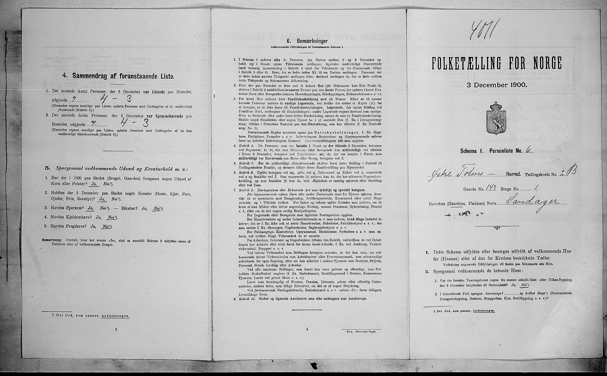 SAH, 1900 census for Østre Toten, 1900, p. 536