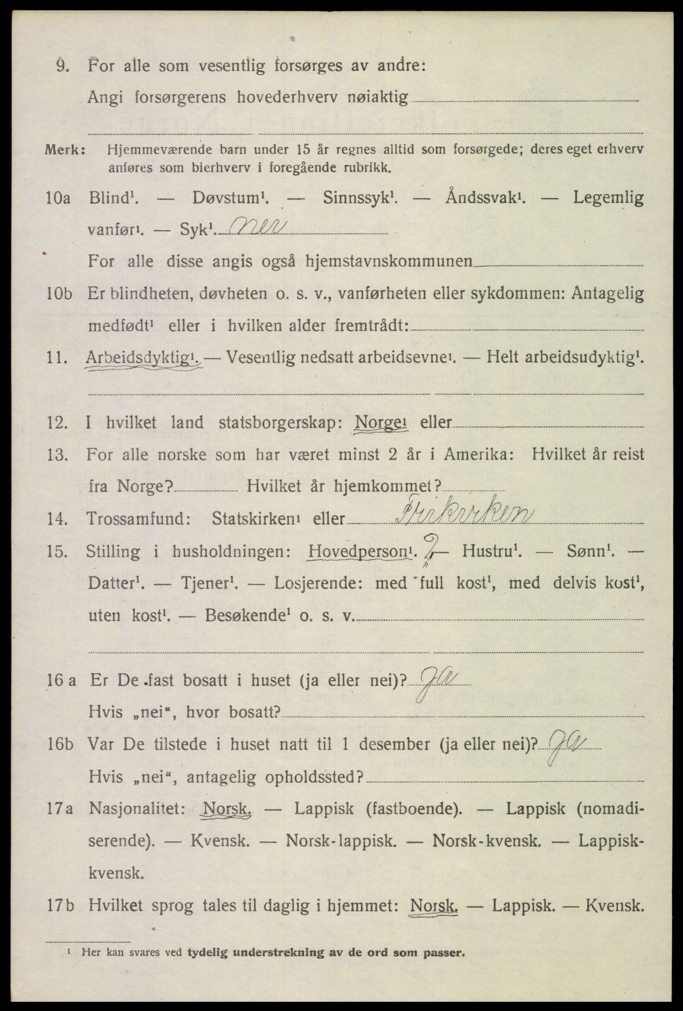 SAT, 1920 census for Sortland, 1920, p. 6515