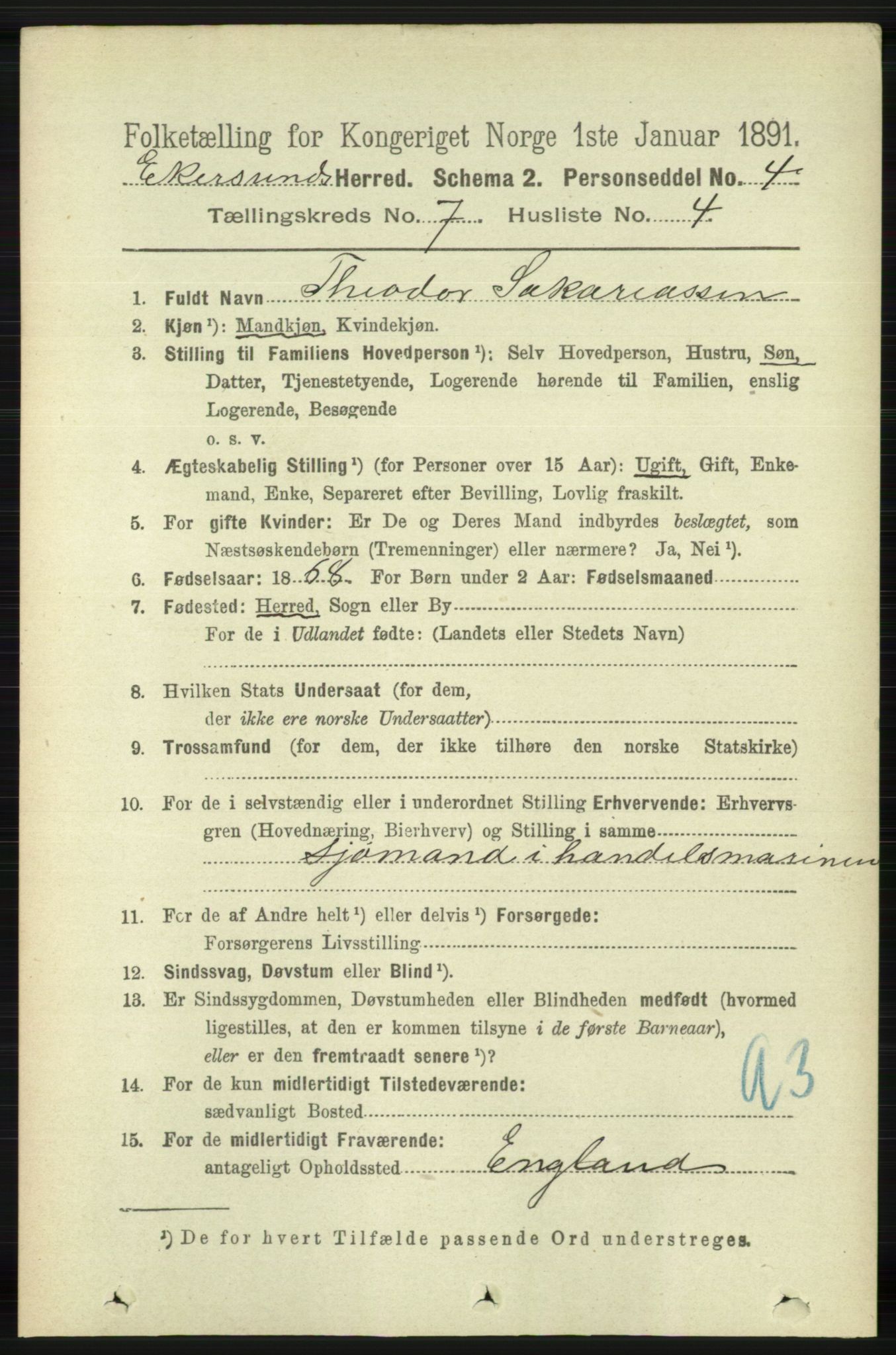 RA, 1891 census for 1116 Eigersund herred, 1891, p. 2848