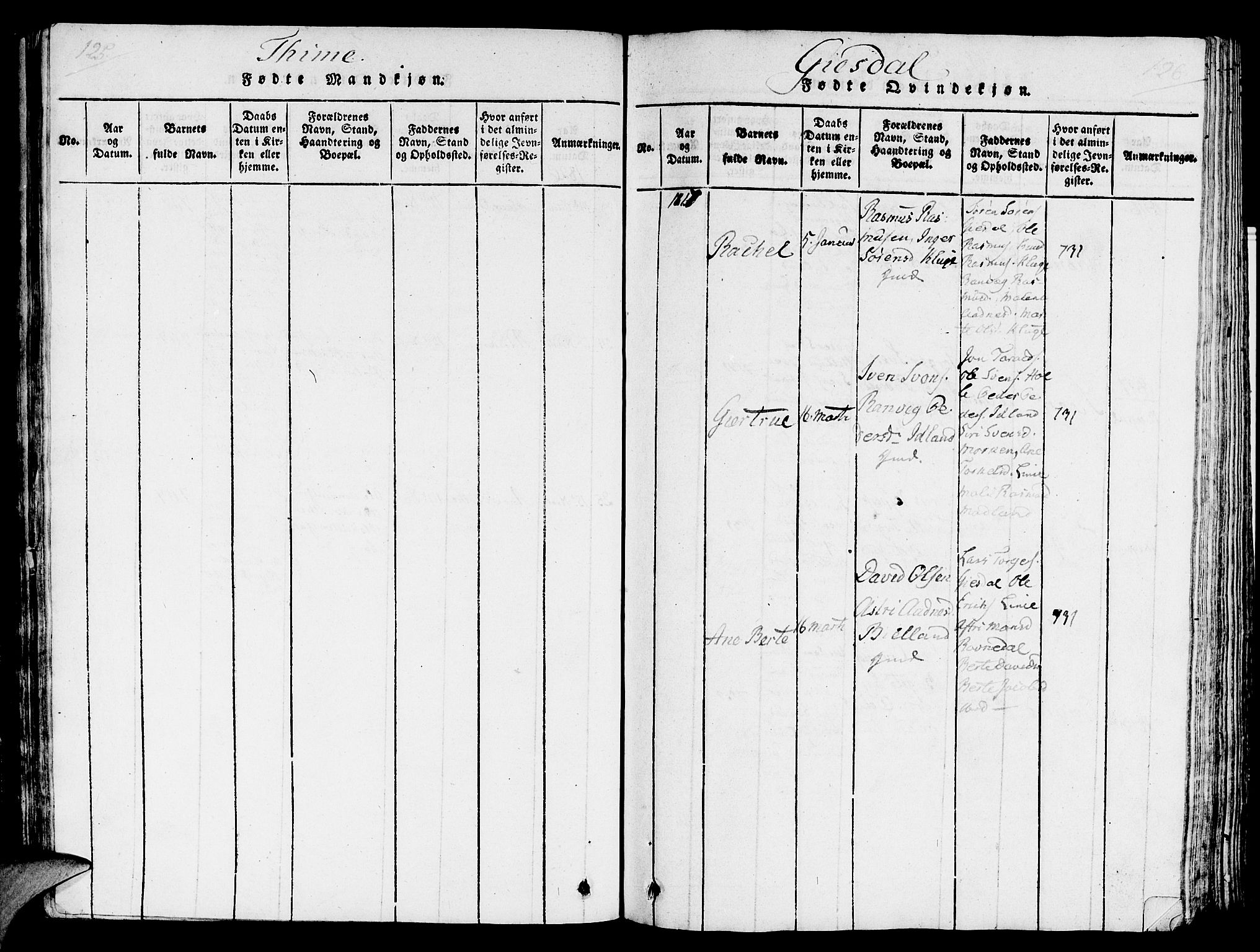Lye sokneprestkontor, SAST/A-101794/001/30/30BA/L0003: Parish register (official) no. A 3 /2, 1816-1826, p. 125-126