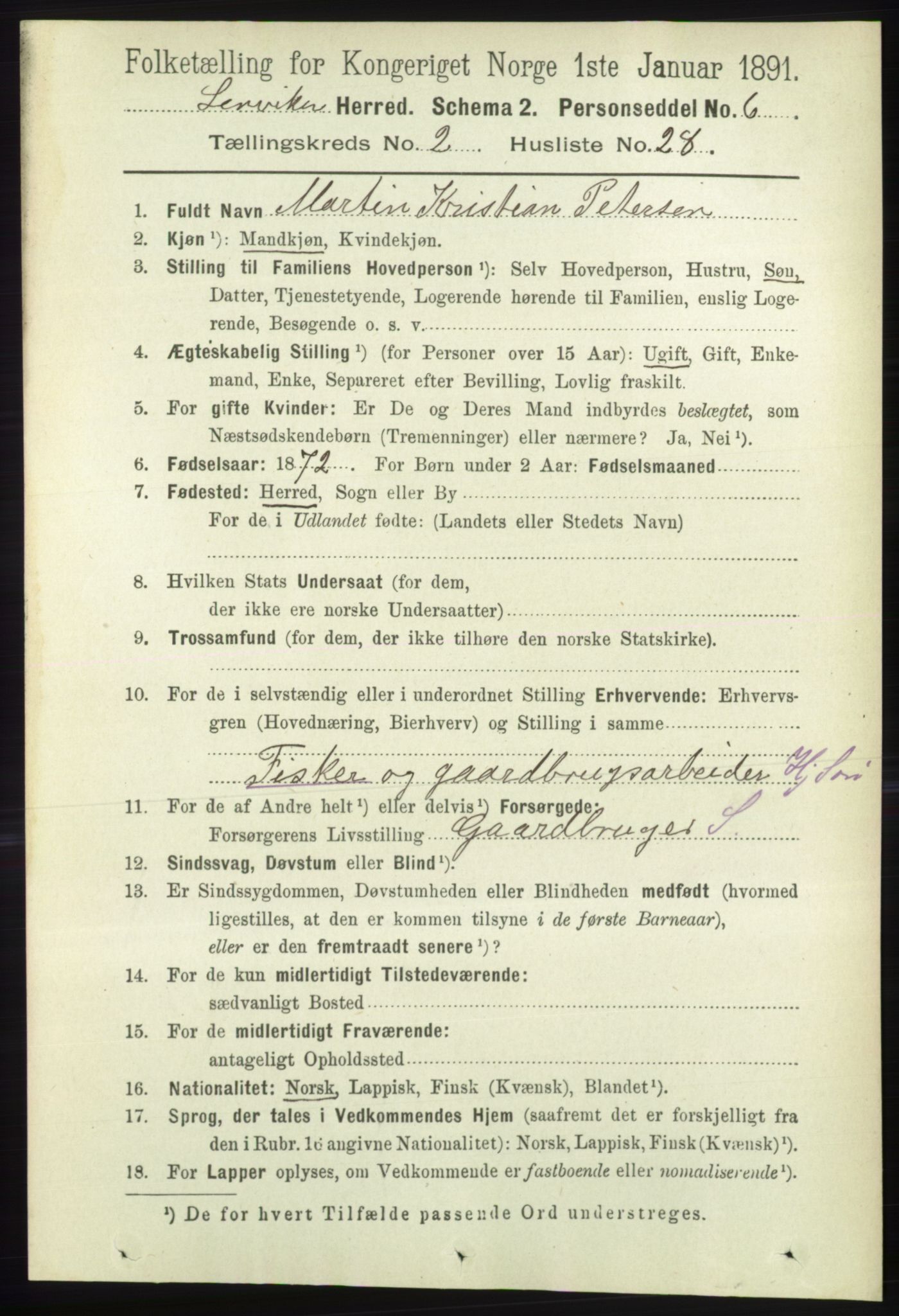 RA, 1891 census for 1931 Lenvik, 1891, p. 967