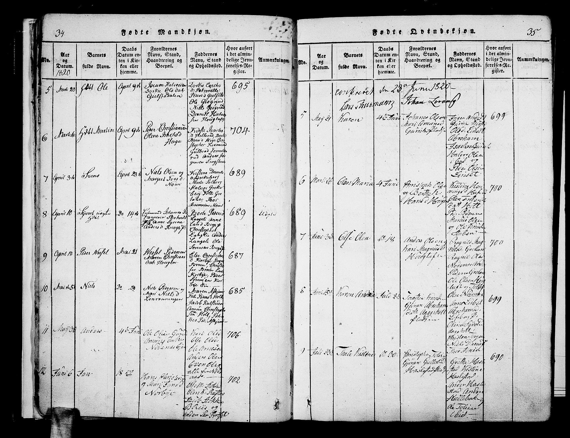 Hof kirkebøker, AV/SAKO-A-64/F/Fa/L0004: Parish register (official) no. I 4, 1814-1843, p. 34-35