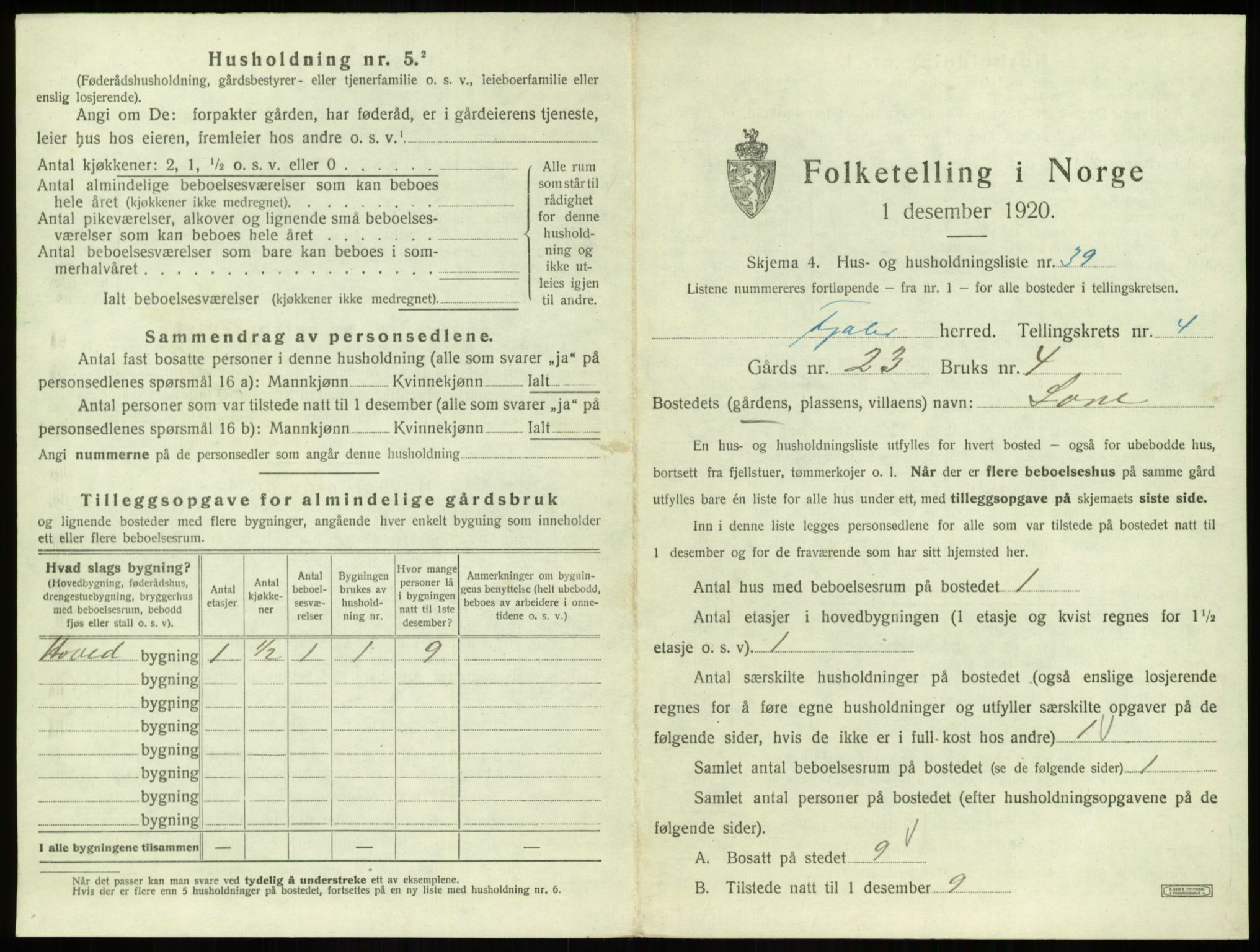 SAB, 1920 census for Fjaler, 1920, p. 437