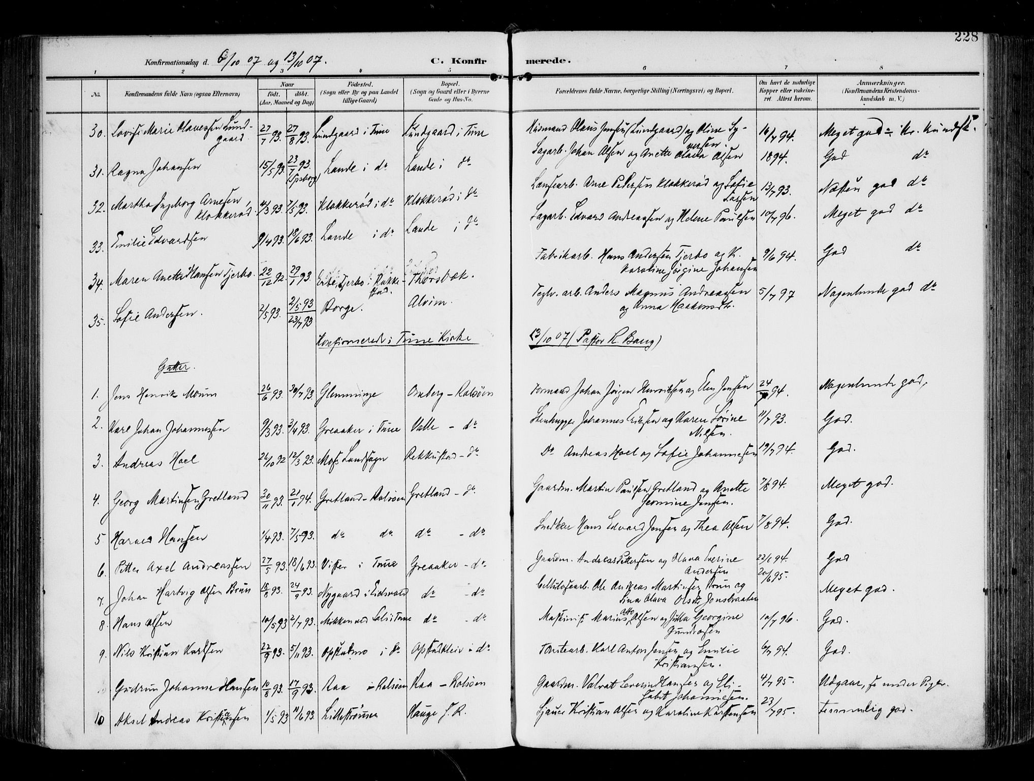 Tune prestekontor Kirkebøker, AV/SAO-A-2007/F/Fa/L0020: Parish register (official) no. 20, 1904-1909, p. 228