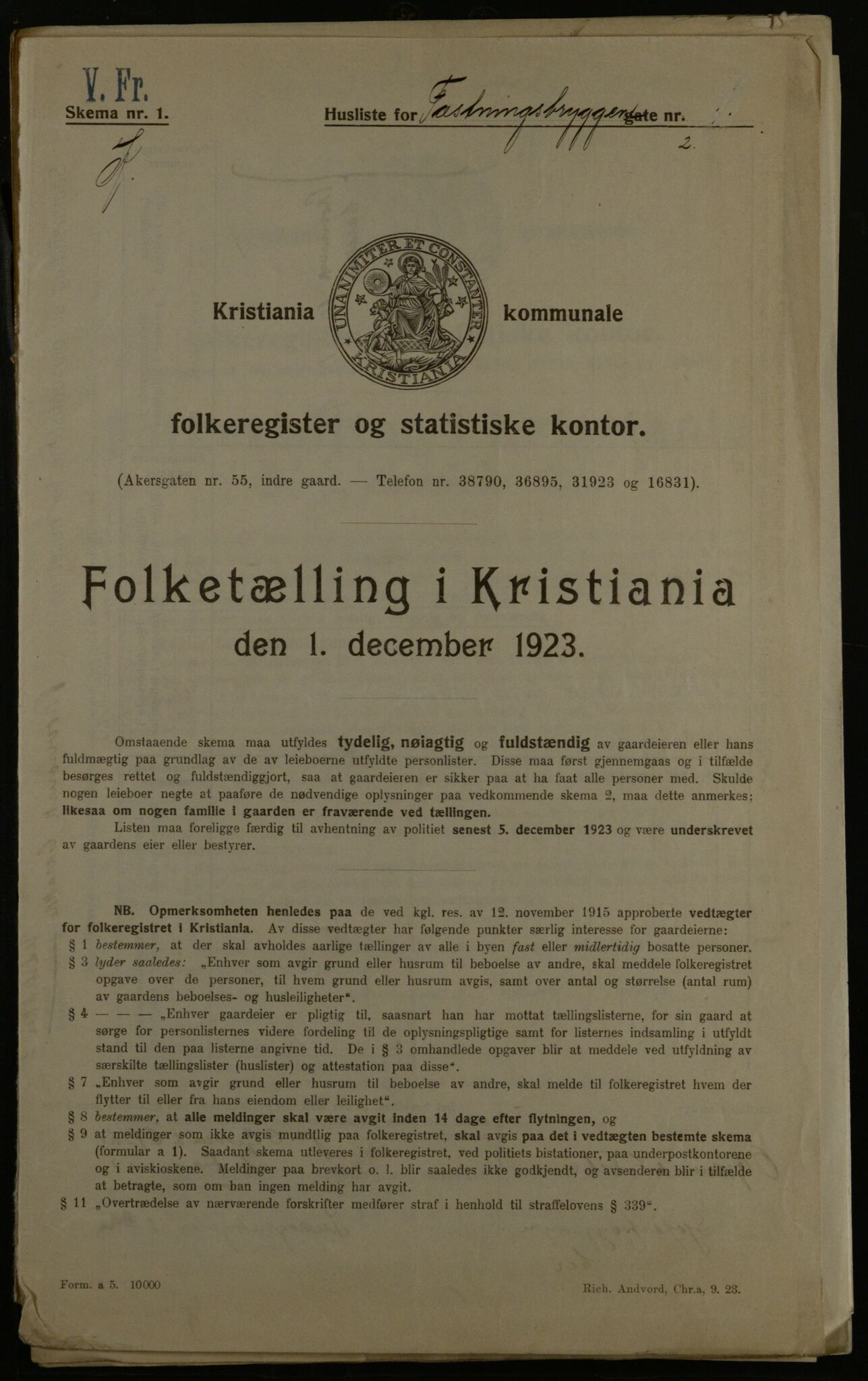 OBA, Municipal Census 1923 for Kristiania, 1923, p. 27259