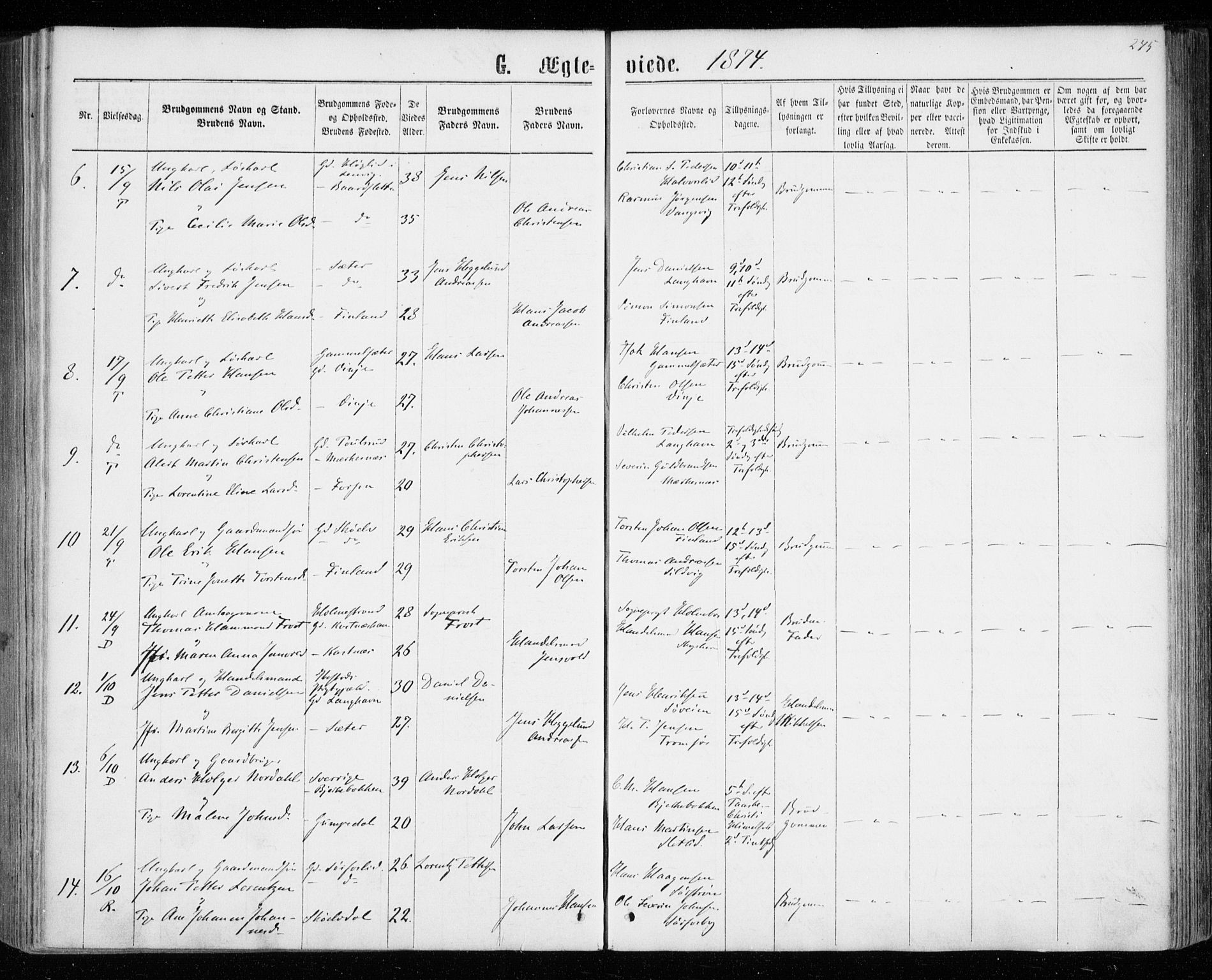 Tranøy sokneprestkontor, SATØ/S-1313/I/Ia/Iaa/L0008kirke: Parish register (official) no. 8, 1867-1877, p. 245