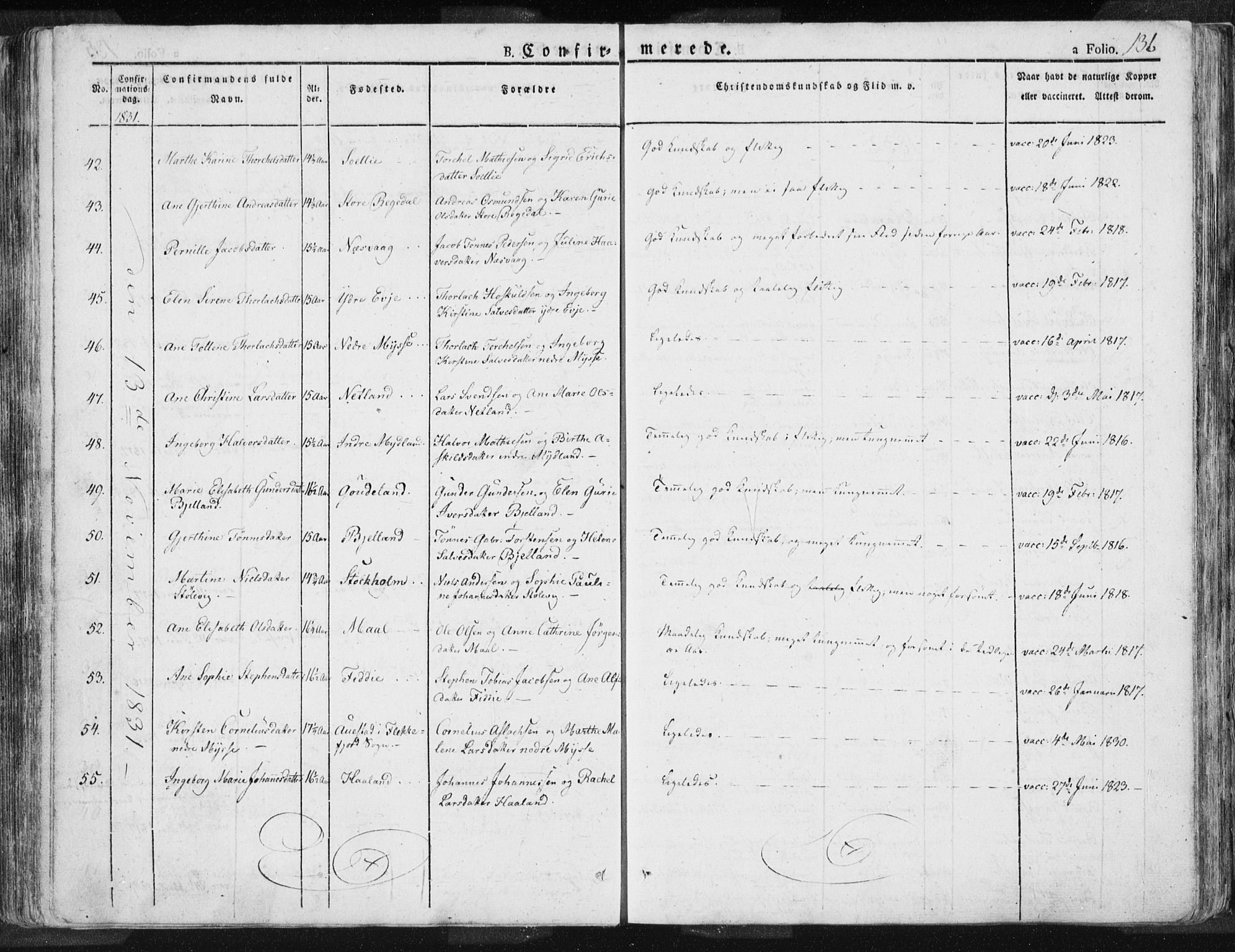 Sokndal sokneprestkontor, AV/SAST-A-101808: Parish register (official) no. A 7.1, 1826-1842, p. 136