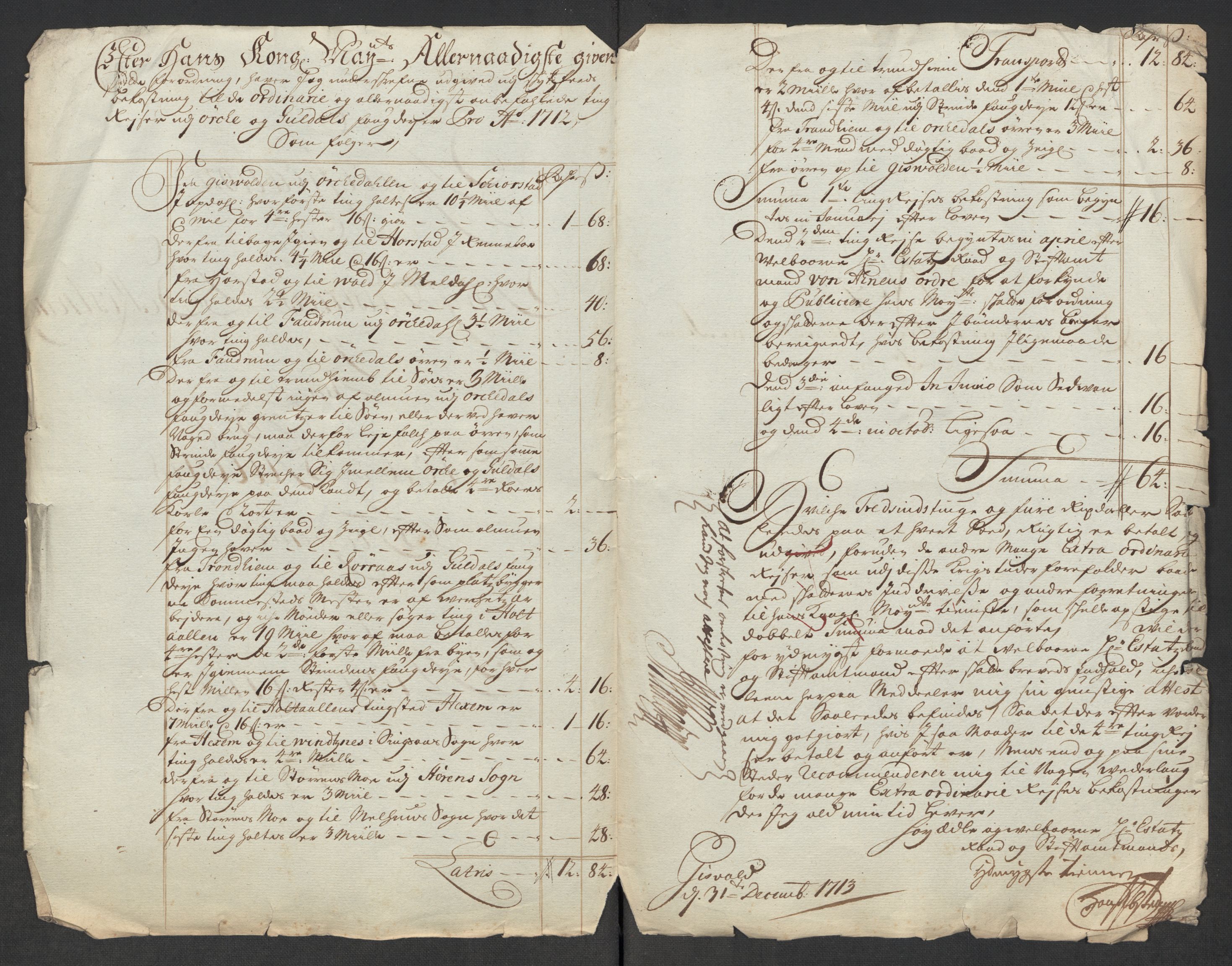 Rentekammeret inntil 1814, Reviderte regnskaper, Fogderegnskap, AV/RA-EA-4092/R60/L3964: Fogderegnskap Orkdal og Gauldal, 1713, p. 578