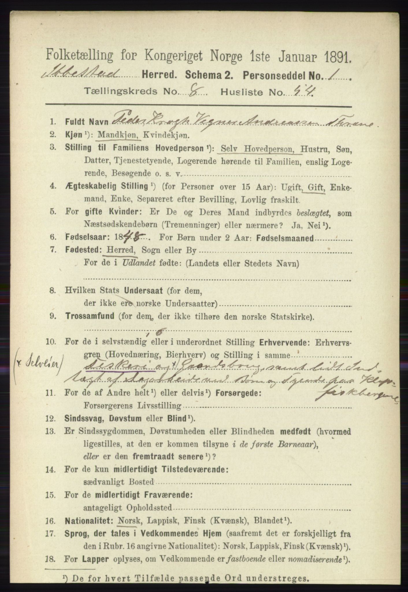 RA, 1891 census for 1917 Ibestad, 1891, p. 5540