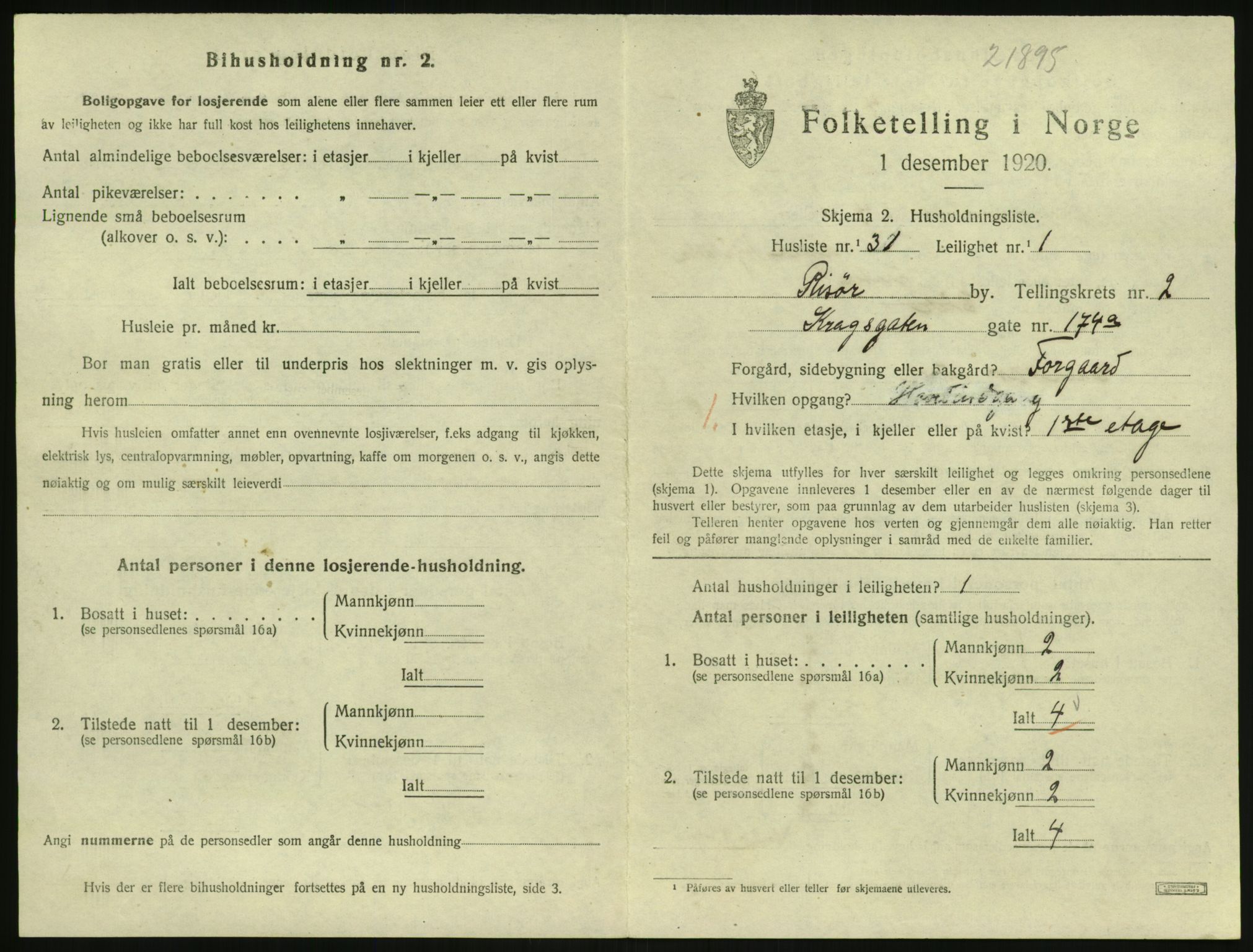 SAK, 1920 census for Risør, 1920, p. 2023