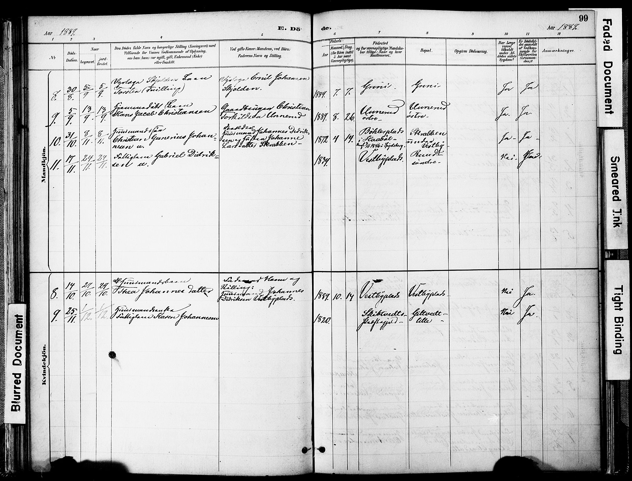 Spydeberg prestekontor Kirkebøker, AV/SAO-A-10924/F/Fa/L0008: Parish register (official) no. I 8, 1886-1900, p. 99