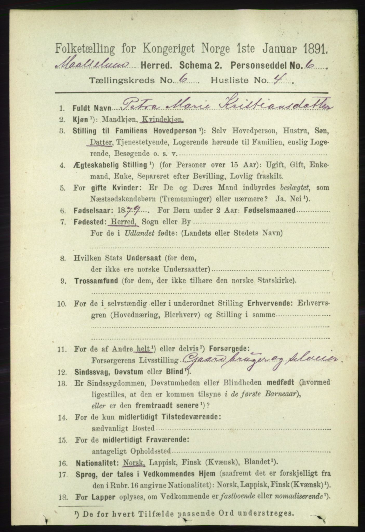 RA, 1891 census for 1924 Målselv, 1891, p. 2065