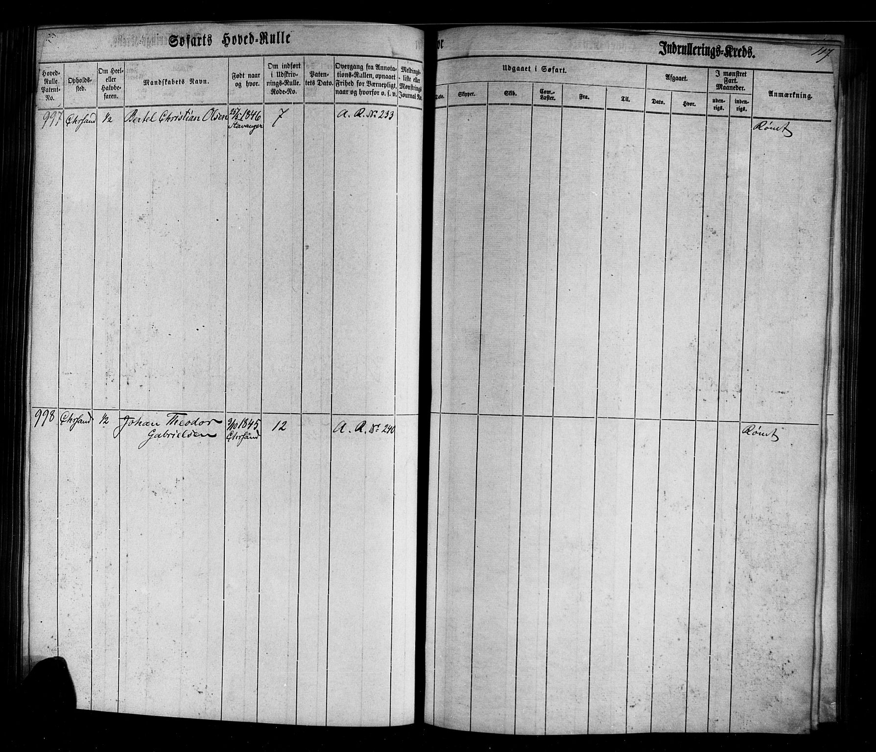 Kristiansand mønstringskrets, SAK/2031-0015/F/Fb/L0026: Hovedrulle nr 767-1137, dublett, J-5, 1860-1870, p. 119