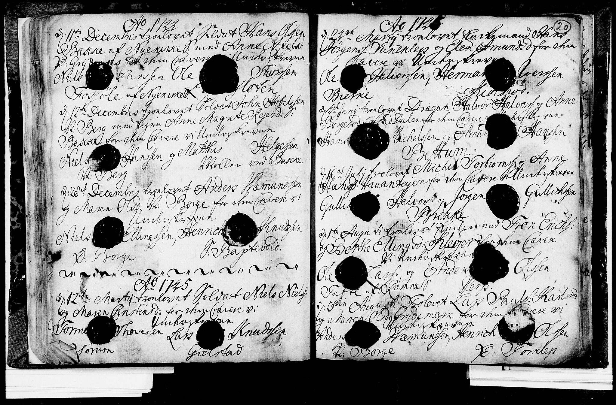 Våle kirkebøker, AV/SAKO-A-334/H/Hb/L0001: Best man's statements no. 1, 1733-1755, p. 20